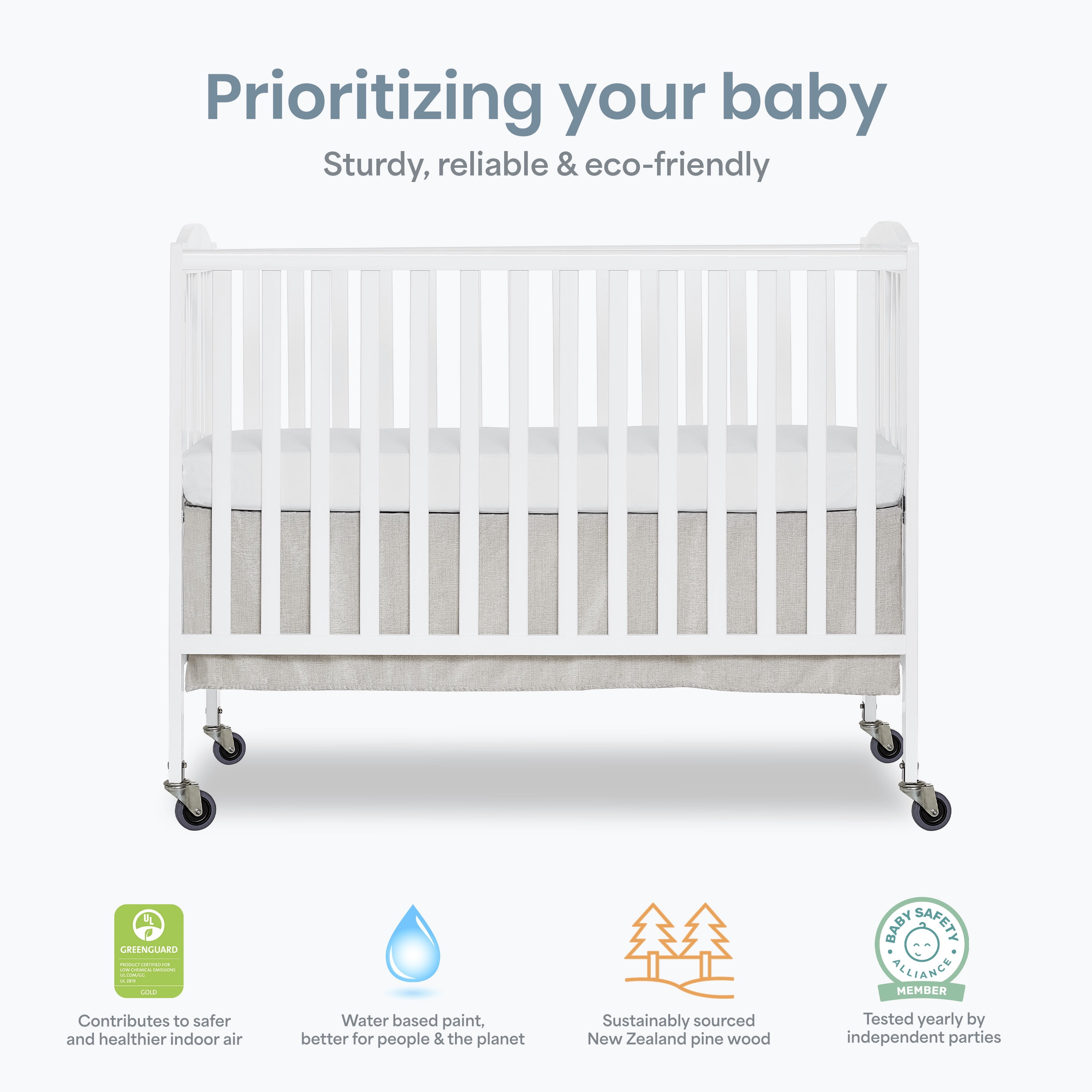 Dream On Me Folding Full Size Convenience Crib in White, Comes With Heavy Duty Locking Wheels - Image 4