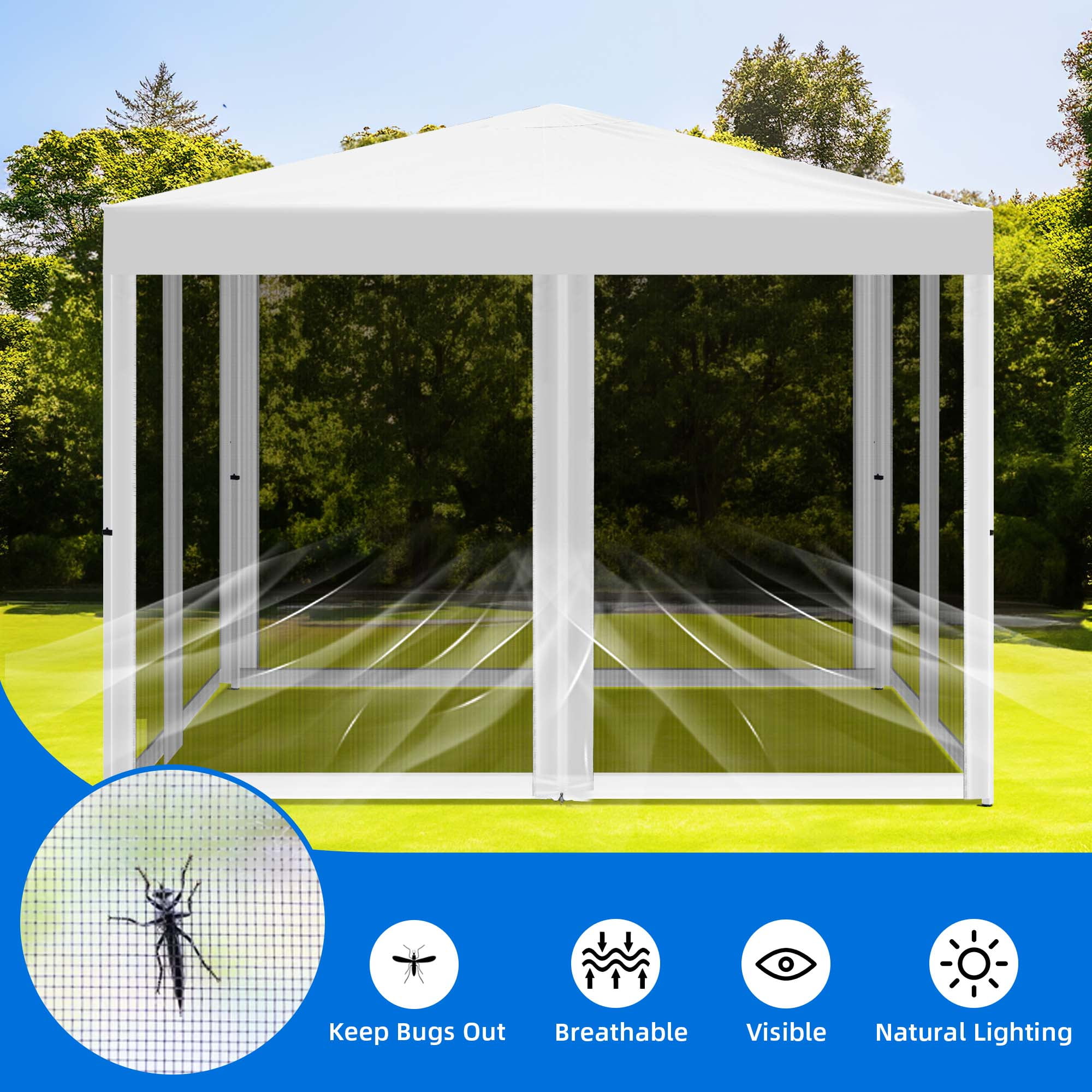 Uforic 10 ft x 10 ft Easy Pop Up Outdoor Patio Canopy Tent with Netting,4 Ropes,8 Stakes and 1 Carry Bag - White - Image 5