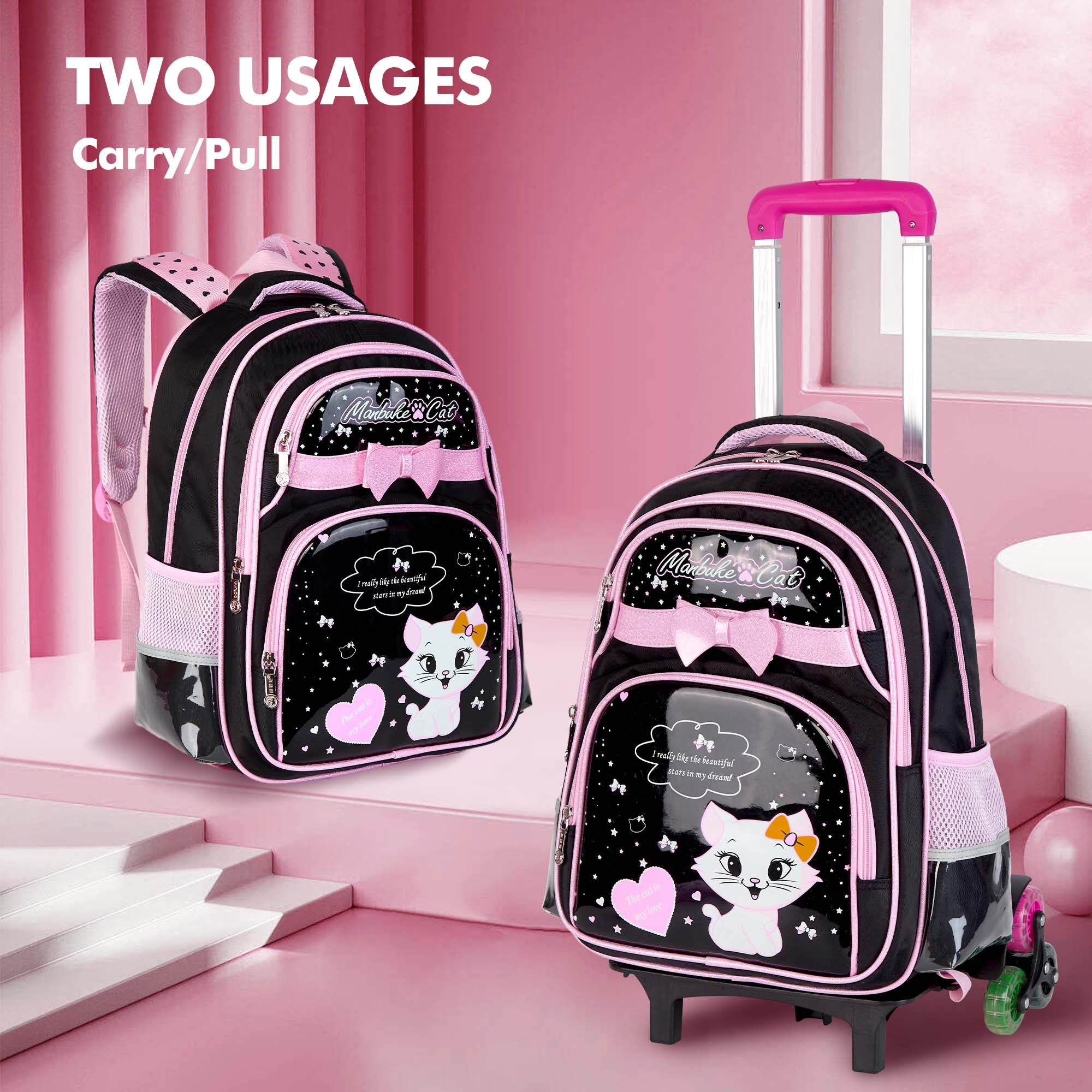 Vbiger Rolling Backpack 6-Wheel Kids Backpacks Black Waterproof School Bag with Lunch Bag & Pen Case - Image 5