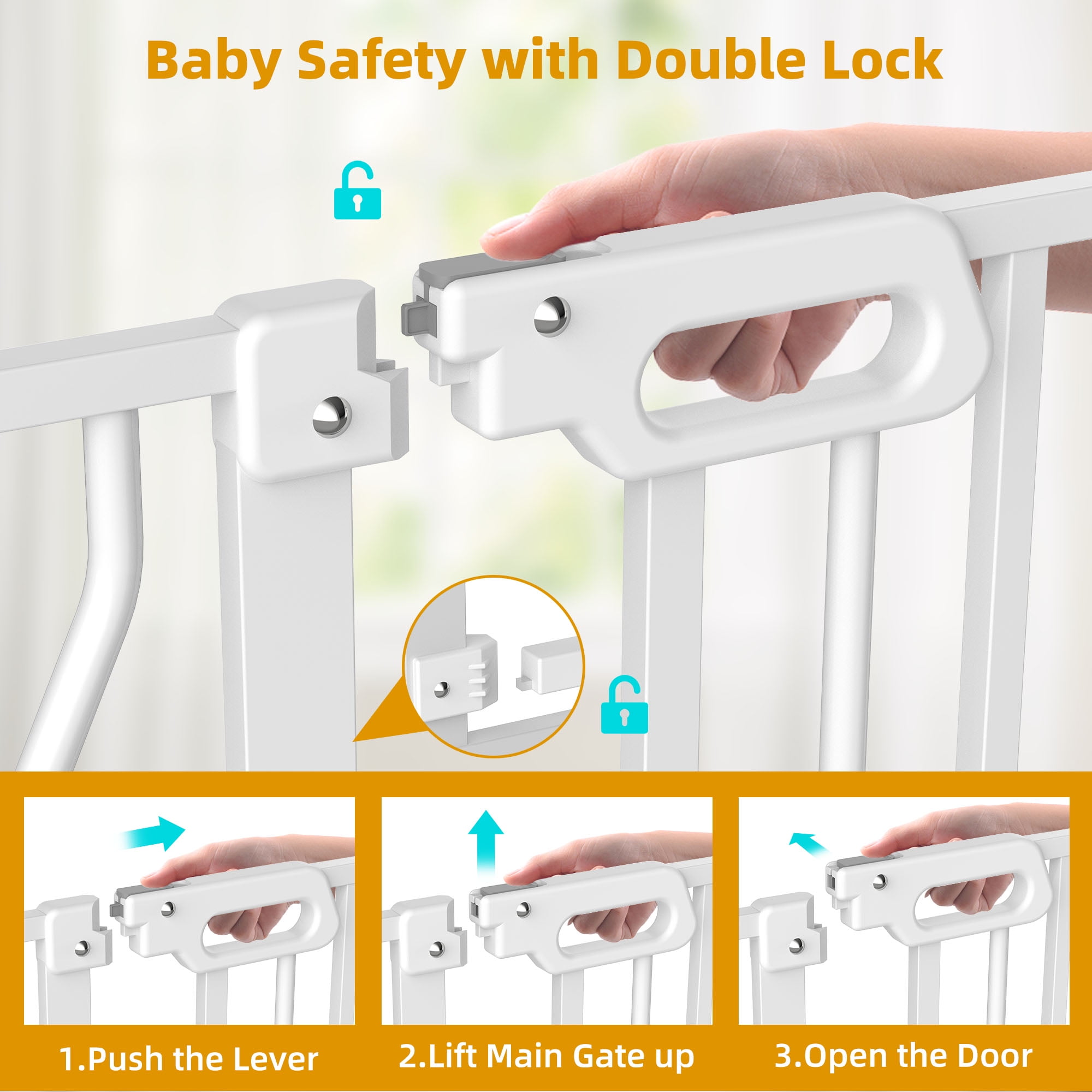 Wisairt Extra Wide Metal Baby Safe Gate with Pet Door for Stairway and Hallway,for Baby Toddler Children Age Group 6 to 24 Months(White) - Image 10