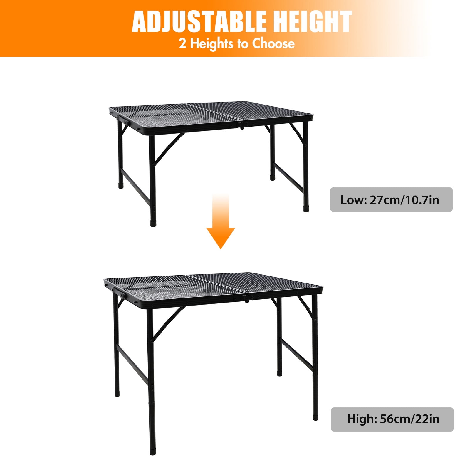 Folding Grill Table, Camping Table with Adjustable Height, Large Storage Bag and Carrying Bag, Portable Aluminum Table for Indoor & Outdoor Picnic BBQ Backyards Beach - Image 6