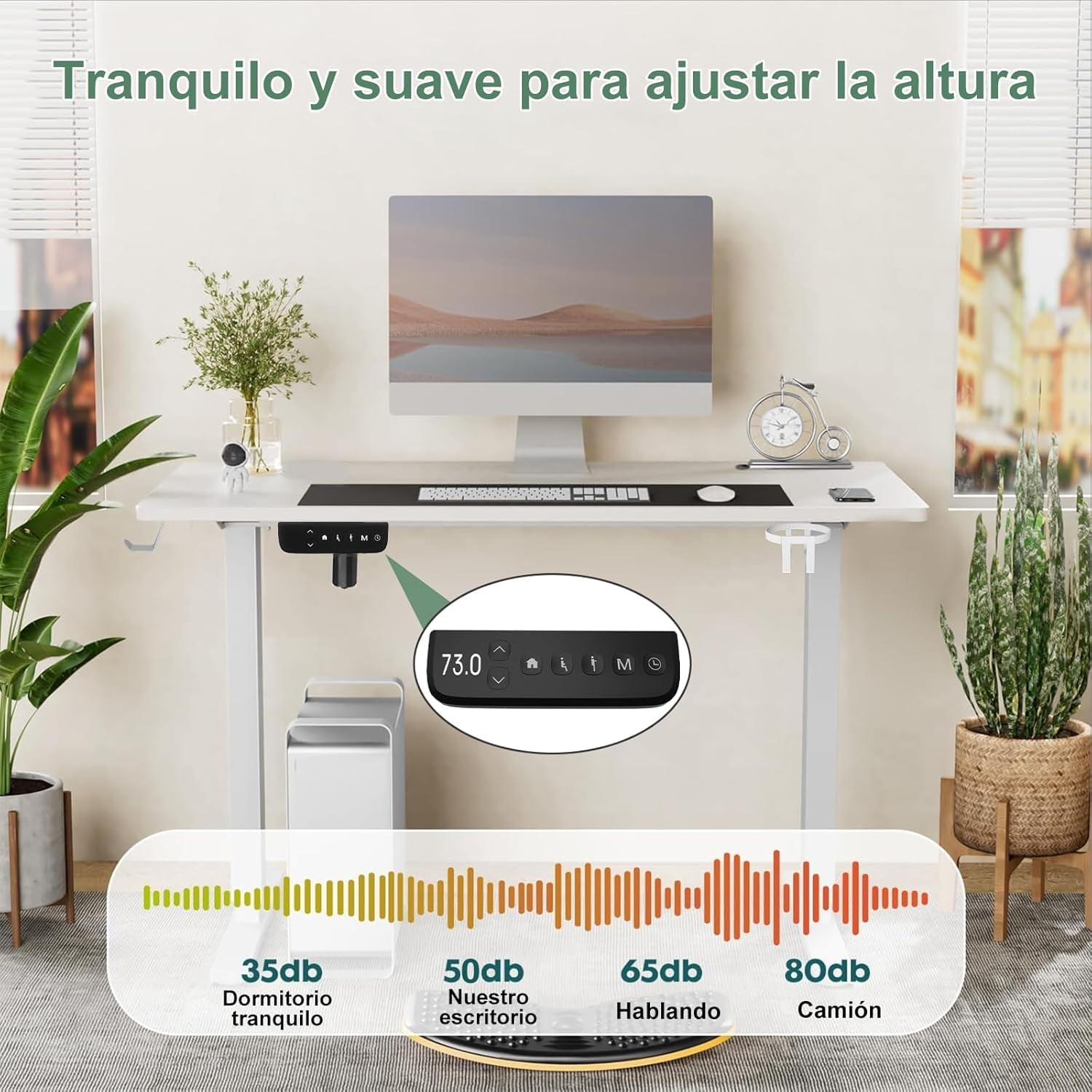 UNIFULL Adjustable Height Office Desk,Electric Ergonomic Desk 120x60 CM,Home and Office Workstation,Modern Gaming Desk (White) - Image 3