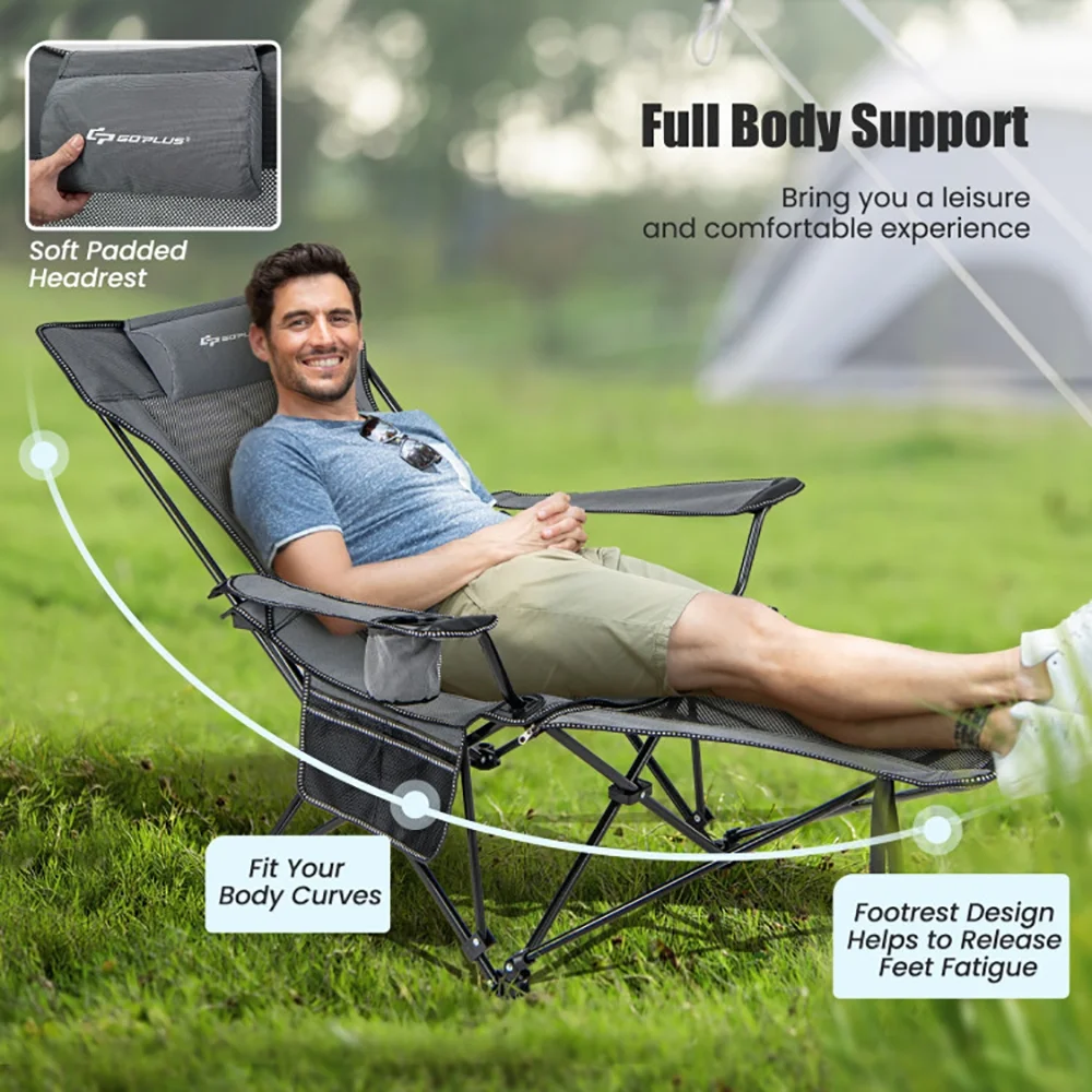 Yardi Yard Camping Lounge Chair with Detachable Footrest Adjustable Backrest-Gray, Folding Chair Camping for Adult Hiking Fishing Beach - Image 3