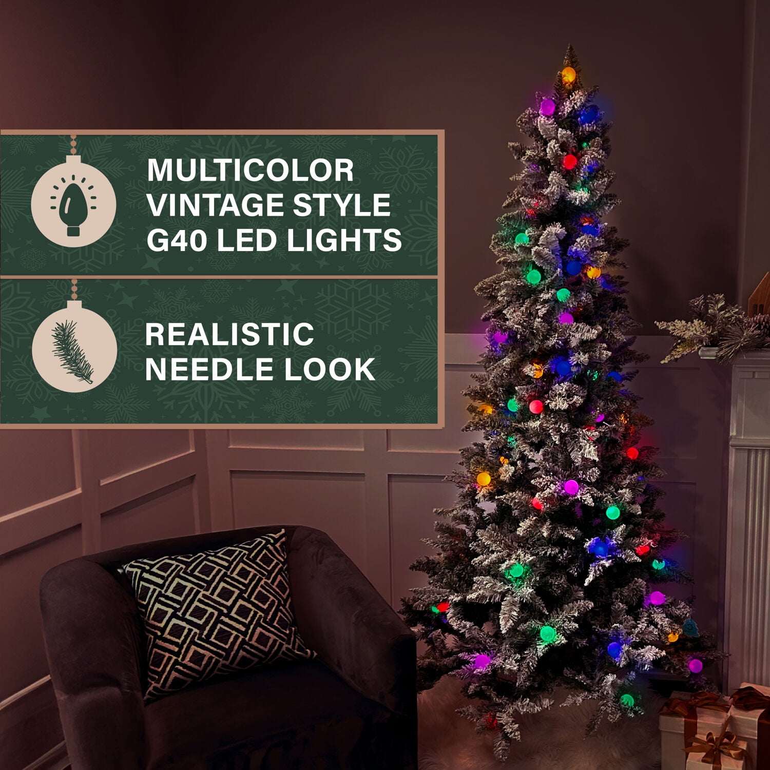 Fraser Hill Farm Prelit LED Multicolor Flocked White Tail Pine 7.5-ft. Christmas Tree, FFWT075-6SN - Image 3