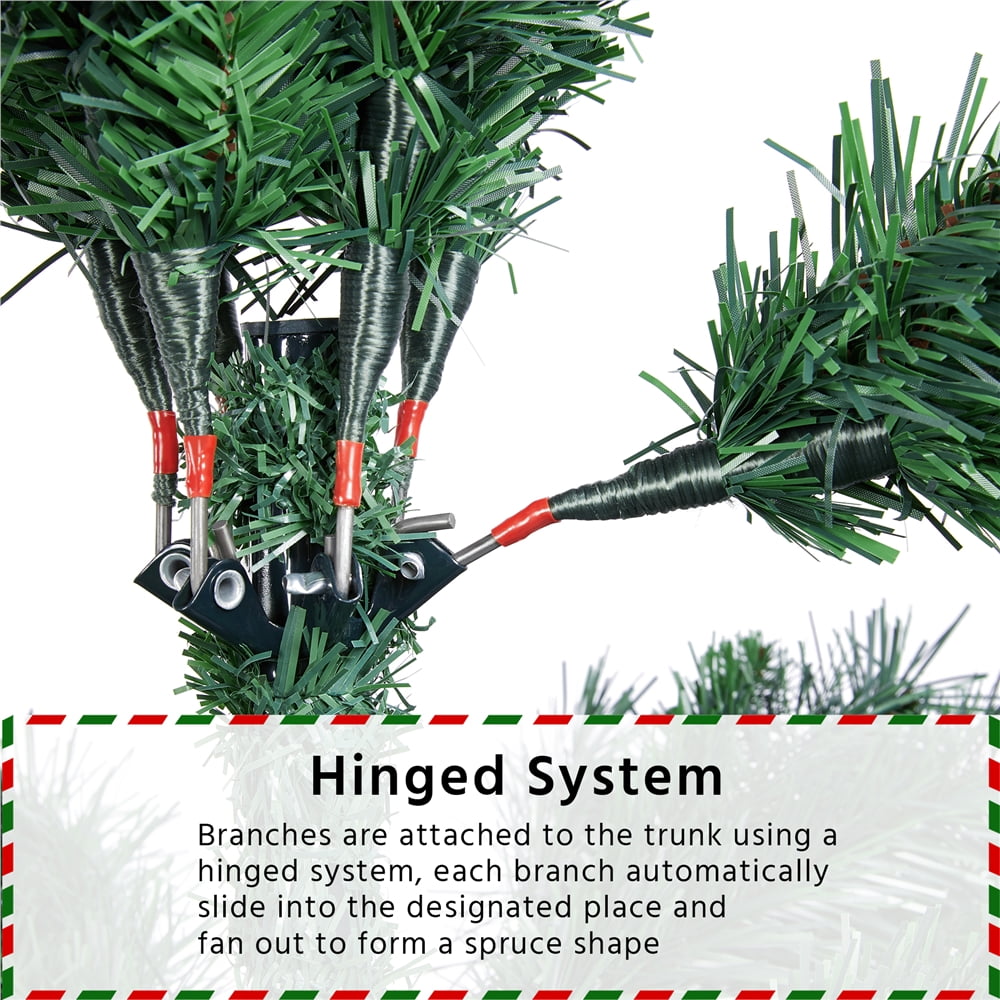 Alden Design 7.5 Ft Unlit Hinged Artificial Spruce Slim Christmas Tree, Green - Image 4