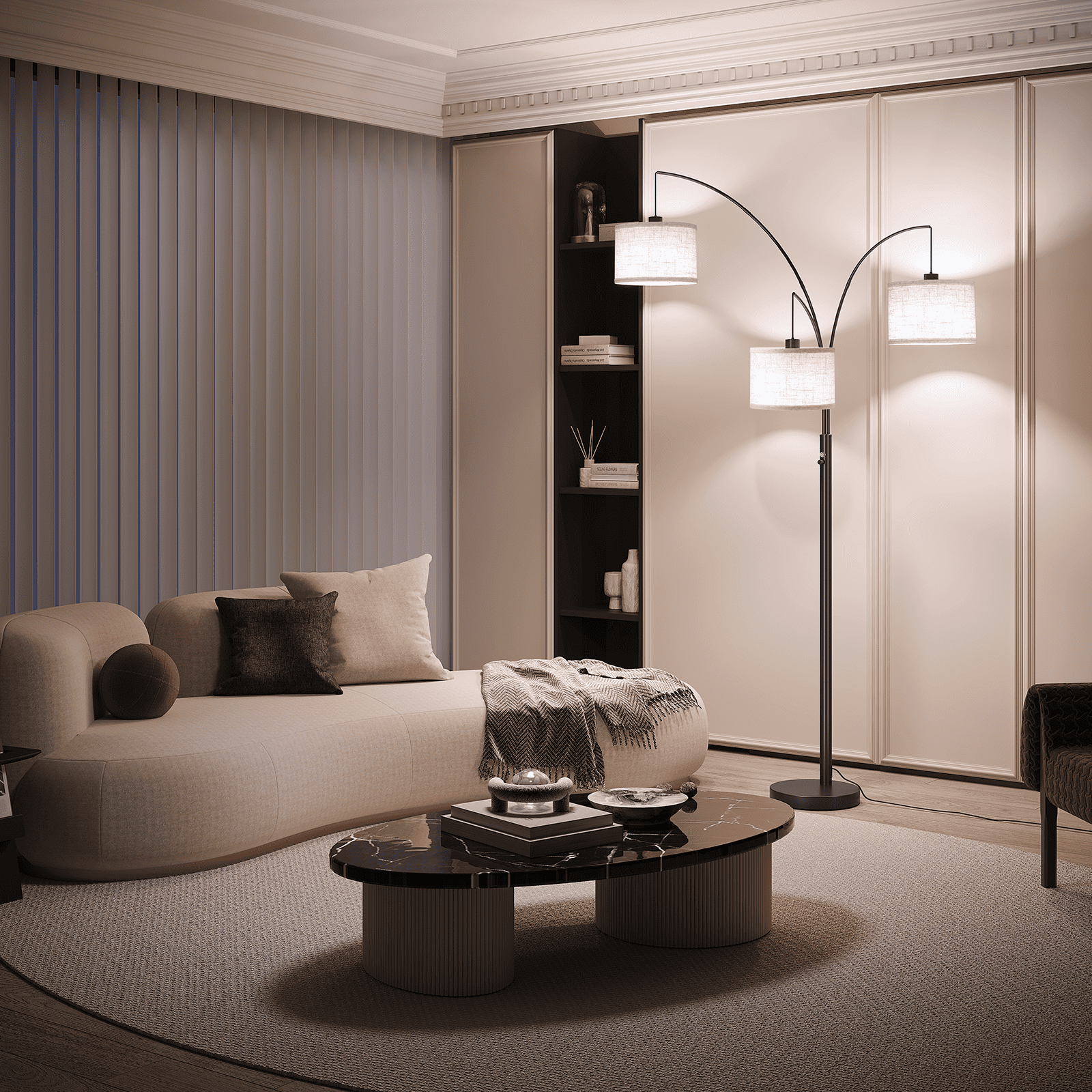 AOHAO 3 Lights Arc Floor Lamps for Living Room Modern Tall Standing Lamp with Beige Shades Heavy Base Mid Century Tree Floor Lamp 3 LED Bulbs Included - Image 3