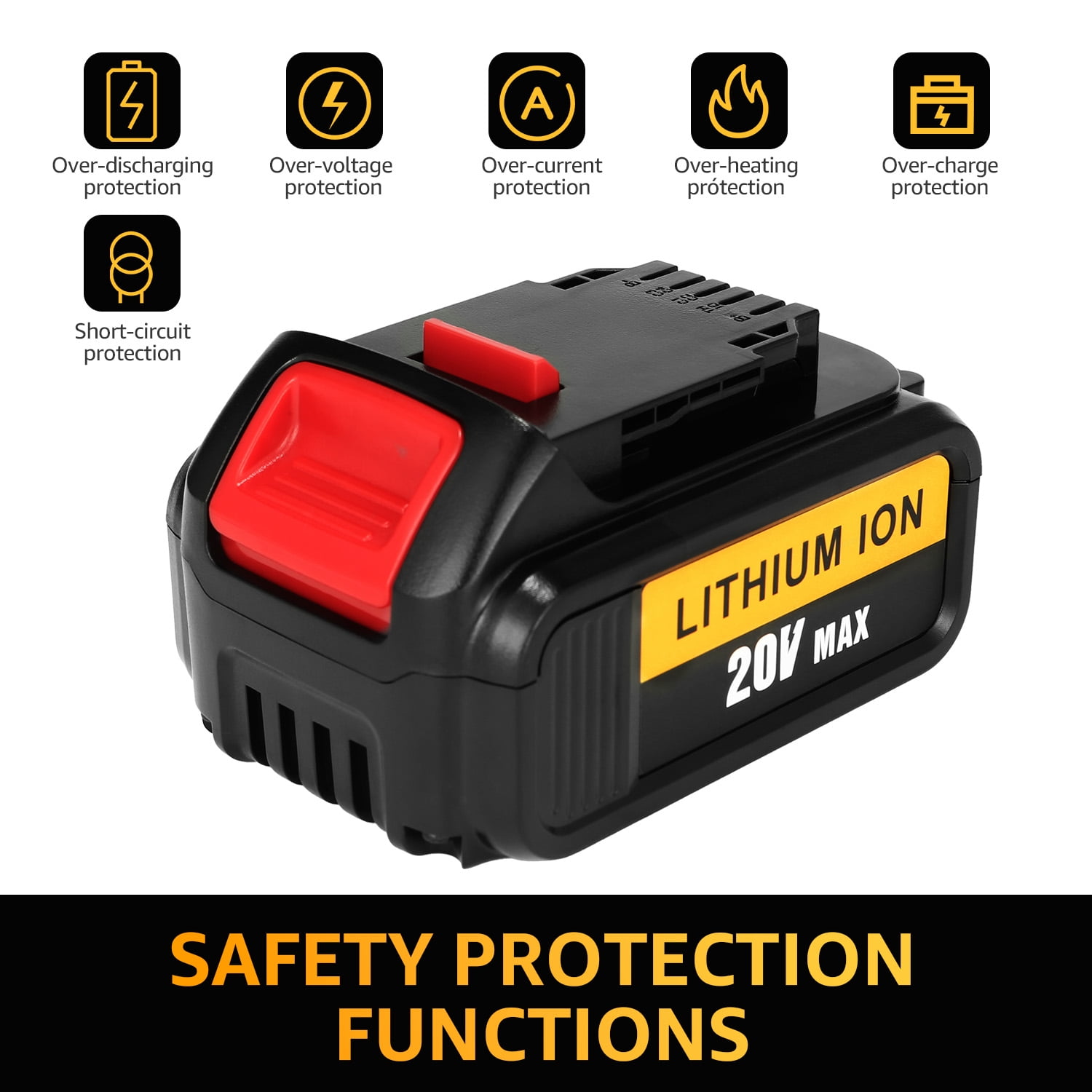 2pcs 20V 6.0Ah DCB200 Lithium Ion Replacement Dewalt Battery DCB206 DCB205 DCB204 Compatible with The Entire Line For DEWALT 20V MAX Tools - Image 3