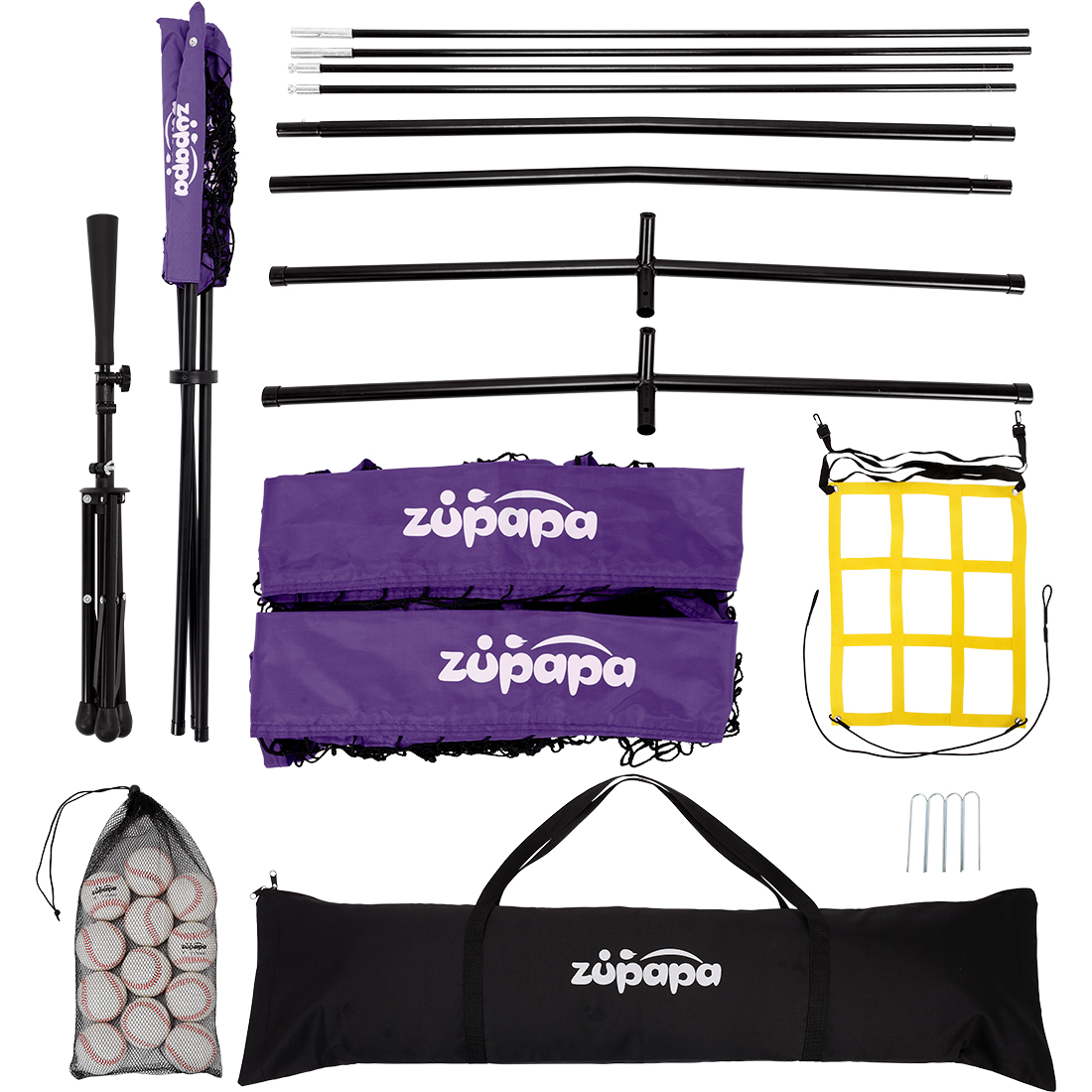 Zupapa 7 Ft. x7 Ft. DLX Baseball Protective Screens Softball Practice Net Tee Caddy 12 Pack Baseballs - Image 6