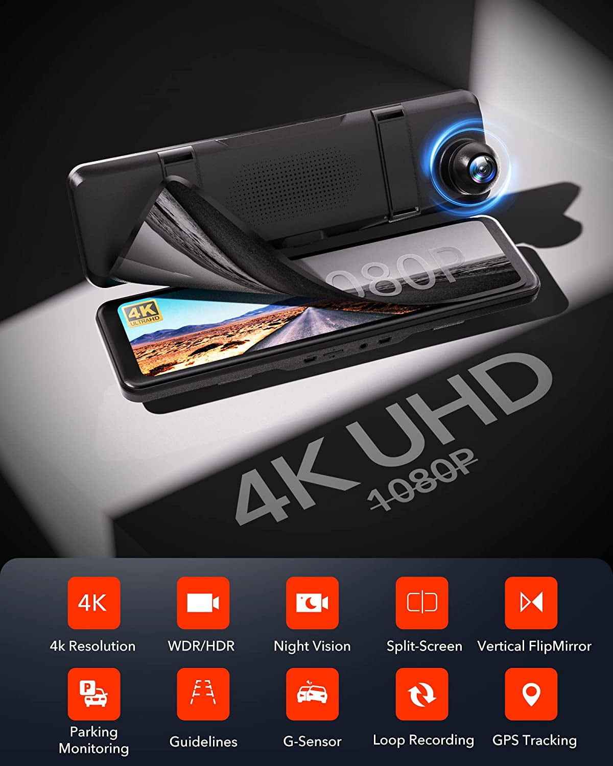 REDTIGER Rear View Mirror Dashcam, 4K UHD Front and 1080P Rear 11'' Mirror Car Dash Cam, Night Vision, Smart Reverse Parking Assistance, Vehicle, Free 32 GB Card - Image 6