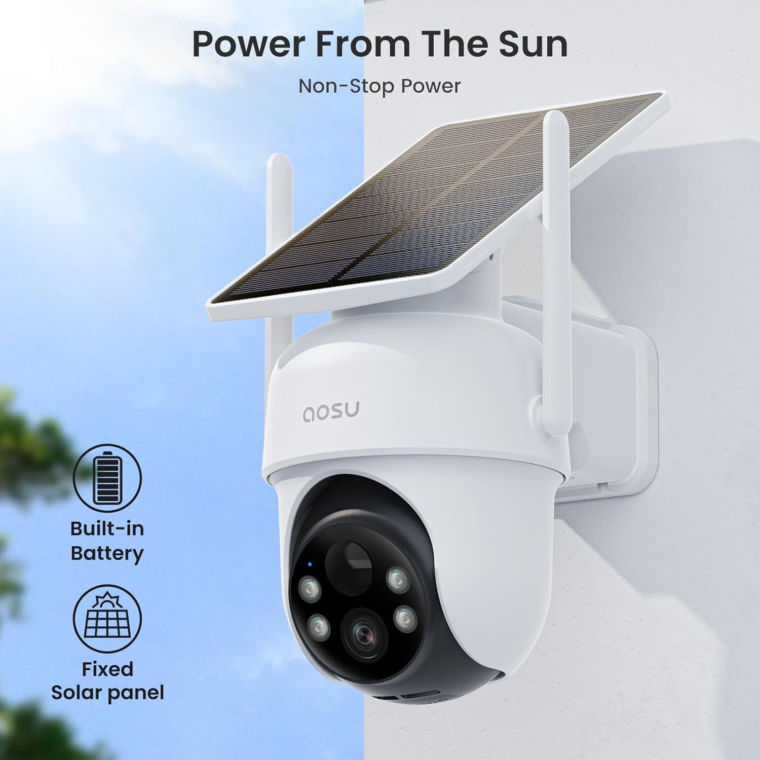 AOSU 2K/3MP Home Security Camera System, Solar Powered 2 Cam-Kit with Spotlight & AOSU Station, 360° View, No Monthly Fee, Auto Tracking, Color Night Vision, Easy Setup, 5GHz & 2.4GHz Wi-Fi - Image 4
