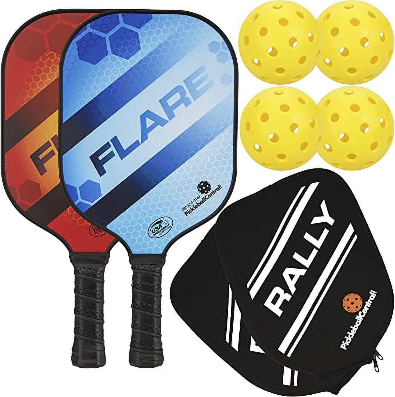PIckleballCentral Rally Flare Graphite Pickleball Paddle 2 Player Pack Graphite Hybrid Composite Face 7oz Red/Blue - Image 6