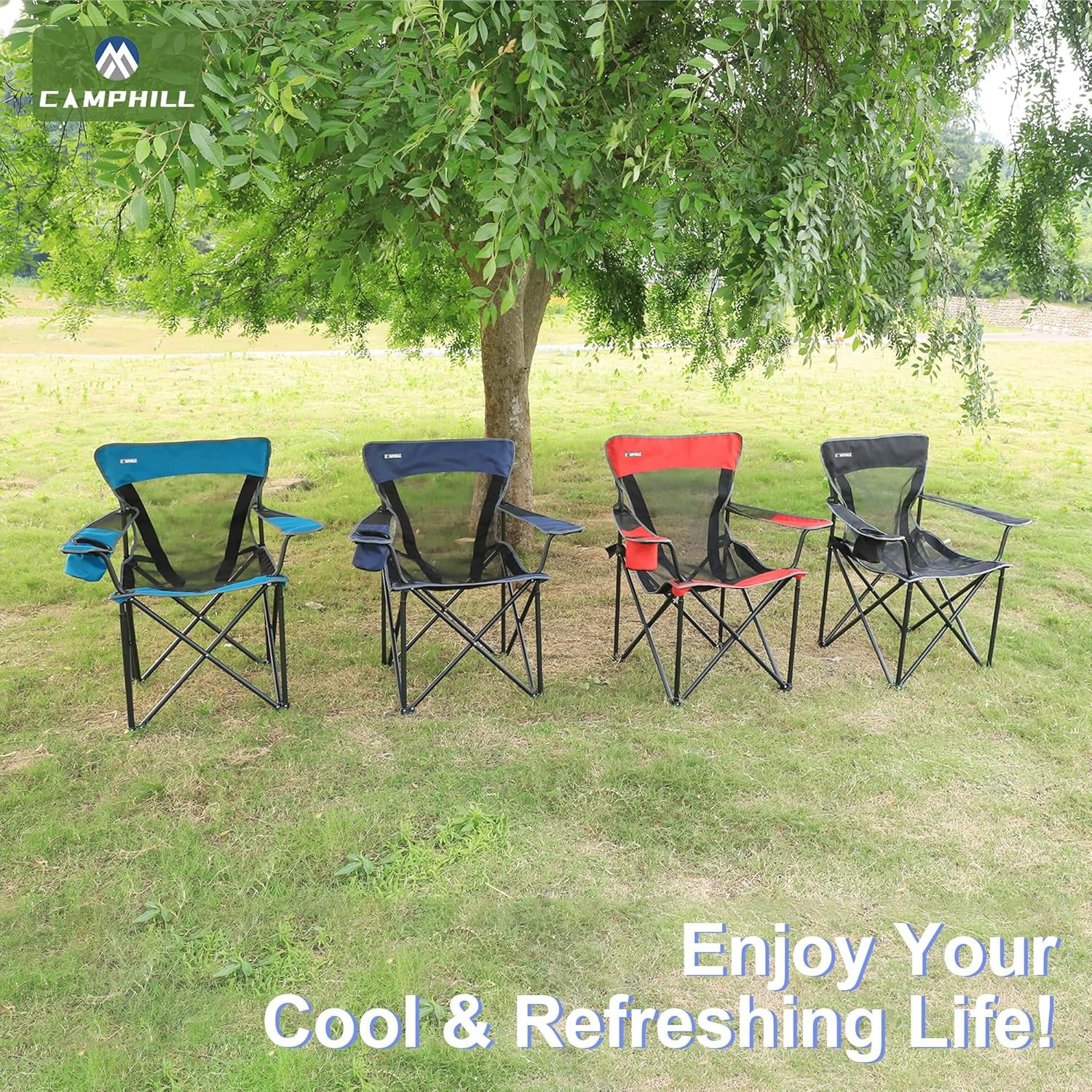 Camping Chair Portable Folding Chair Cooling Mesh Back Outdoor Lawn Chair with Cup Holder and Carry Bag Supports up to 300lbs - Image 3