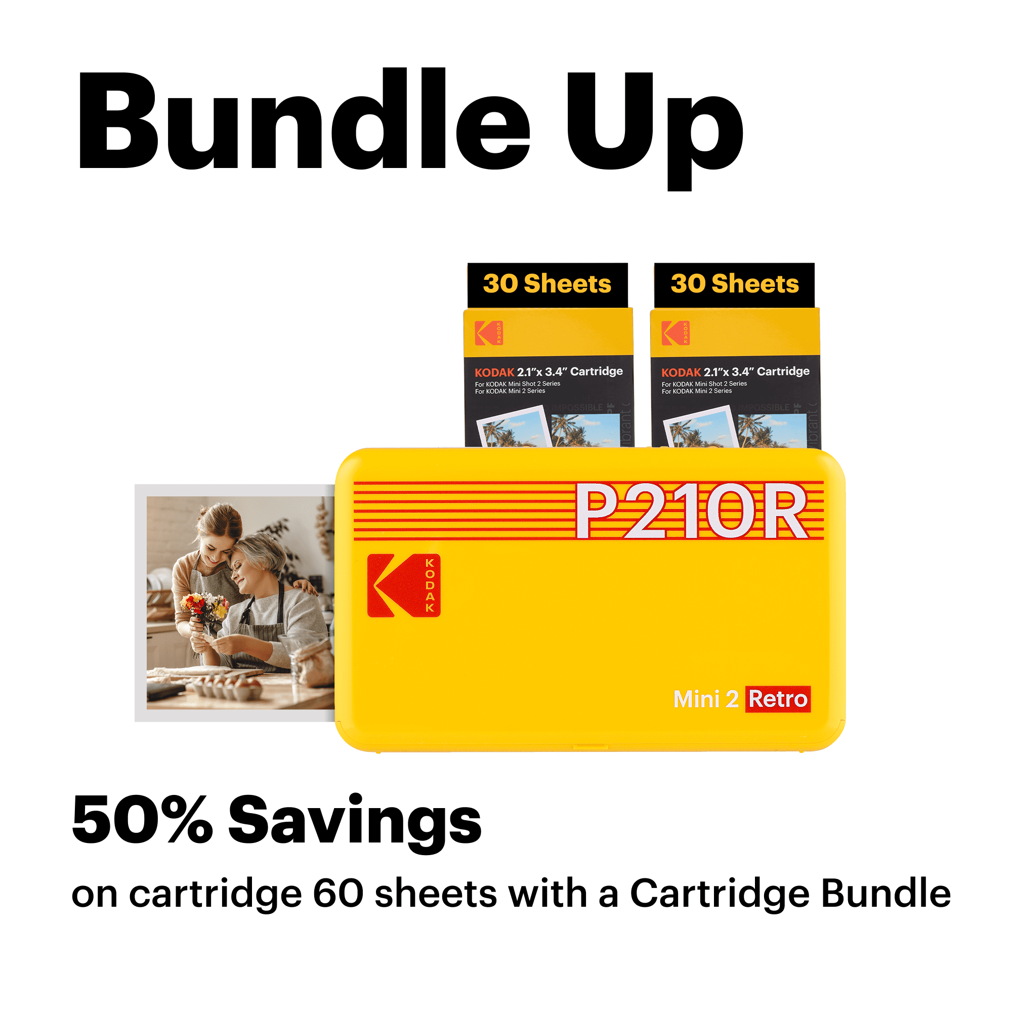 KODAK Mini 2 Retro Bluetooth Portable Photo Printer (2.1x3.4 inches) + 68 Sheets Bundle, Yellow - Image 7