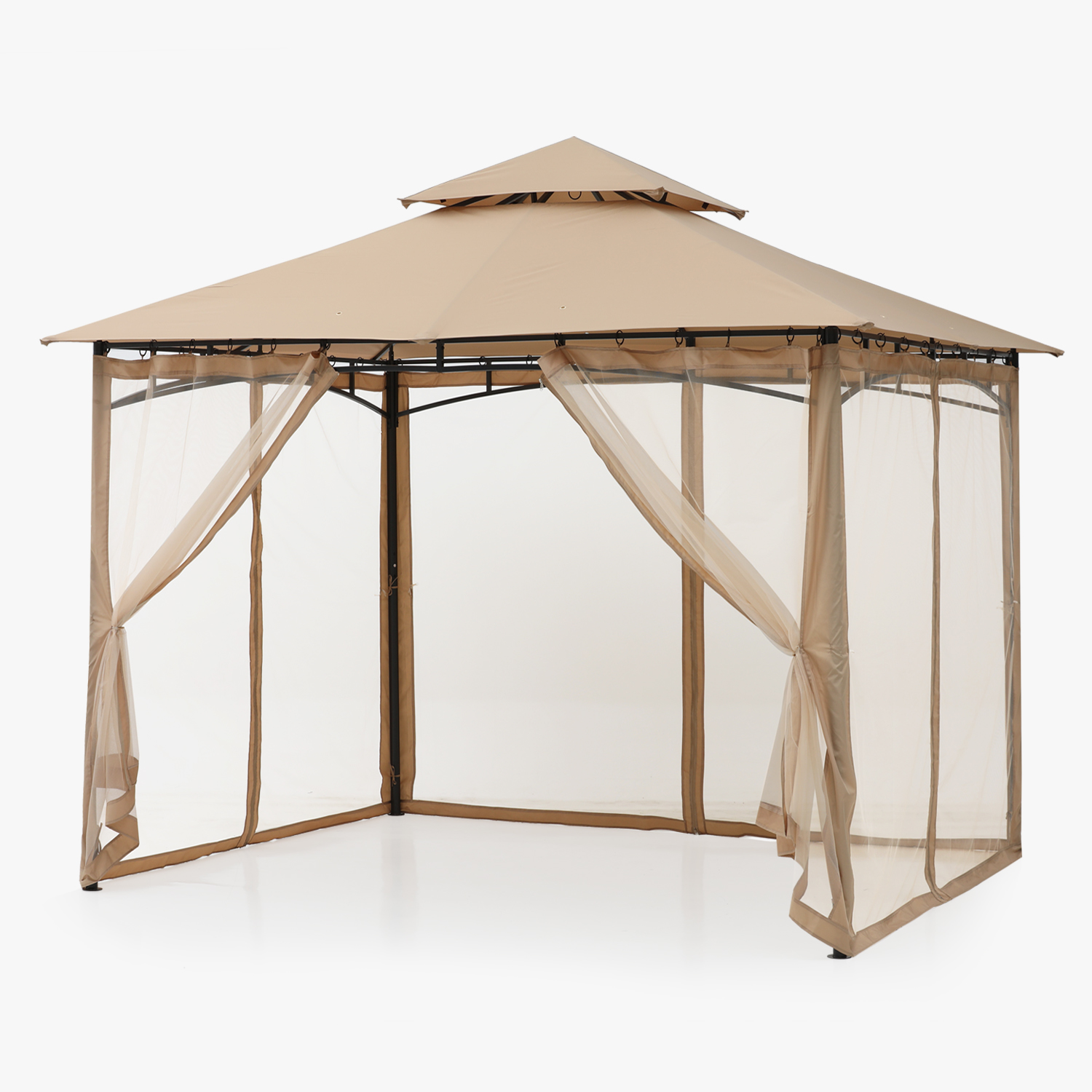 ABCCANOPY 9'x9' Patio Gazebo With Mosquito Netting and Double Soft Roof Canopies for Shade and Rain,Khaki - Image 3