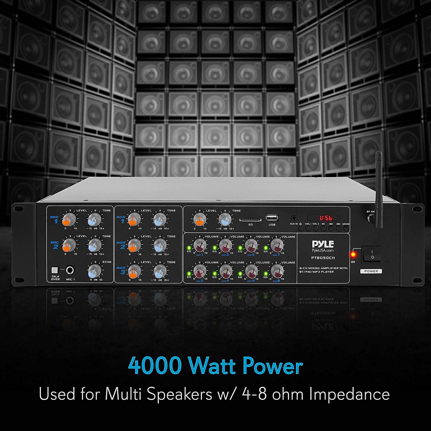 Pyle 4000 Watt 8 Channel Audio Bluetooth Amplifier Sound Mixer Receiver System - Image 8