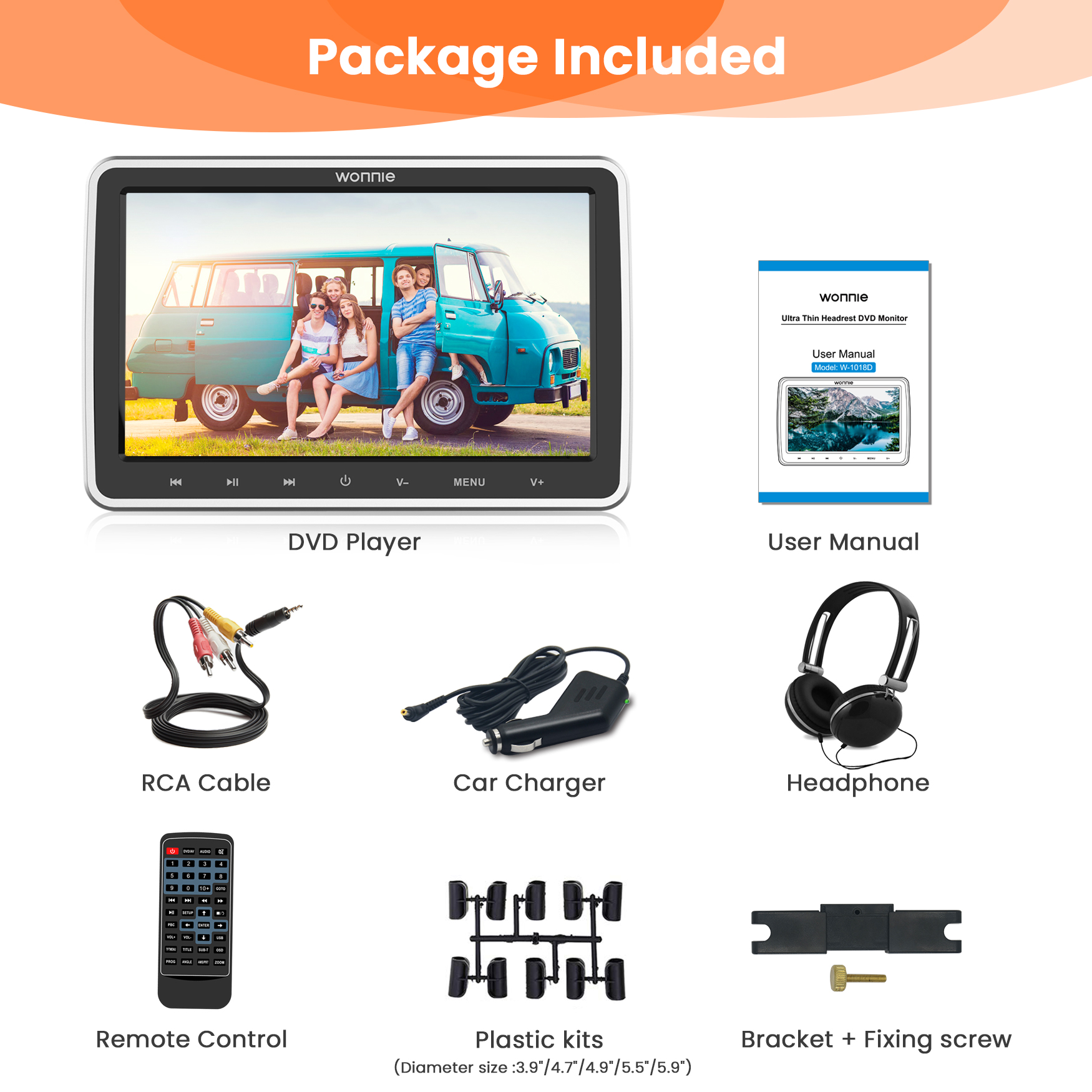 Wonnie 10.5" Headrest DVD Player for Car, Portable DVD Player with Headrest Mount & Headphone, Car DVD Player Support 1080P Video, HDMI Input, USB, SD, AV in /Out, Last Memory,Best Gift Idea for Kids - Image 9