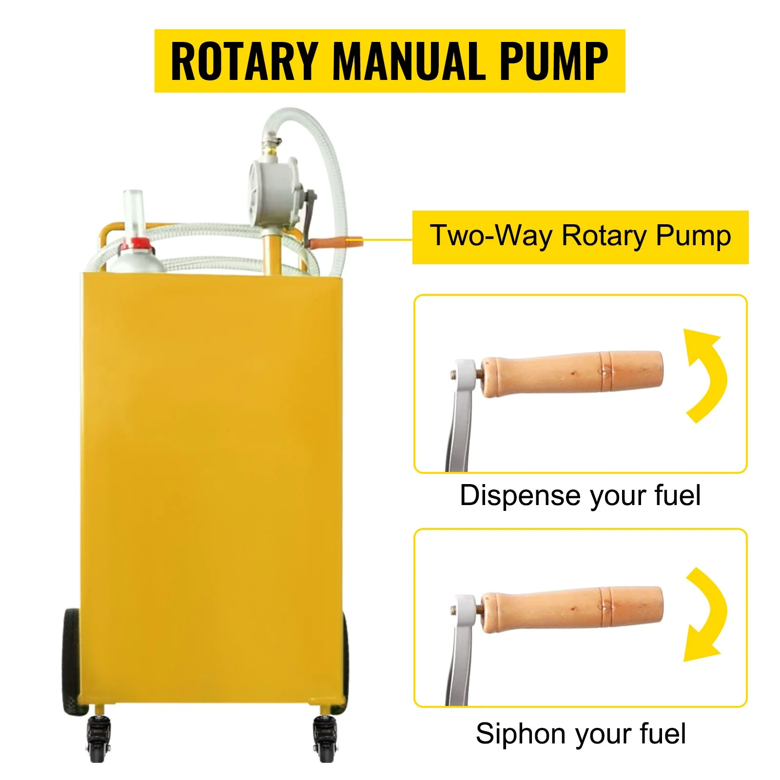 BENTISM Fuel Caddy, 30 Gallon, Gas Storage Tank & 2 Wheels, with Manuel Transfer Pump, Gasoline Diesel Fuel Container for Cars, Lawn Mowers, ATVs, Boats, More, Yellow - Image 3