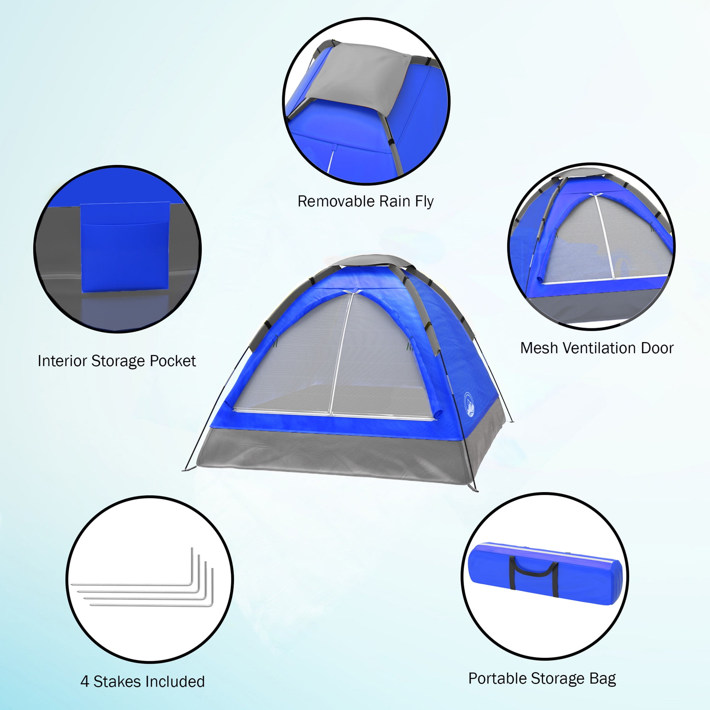 2-Person Camping Tent - Includes Rain Fly and Carrying Bag - by Wakeman Outdoors (Blue) - Image 5
