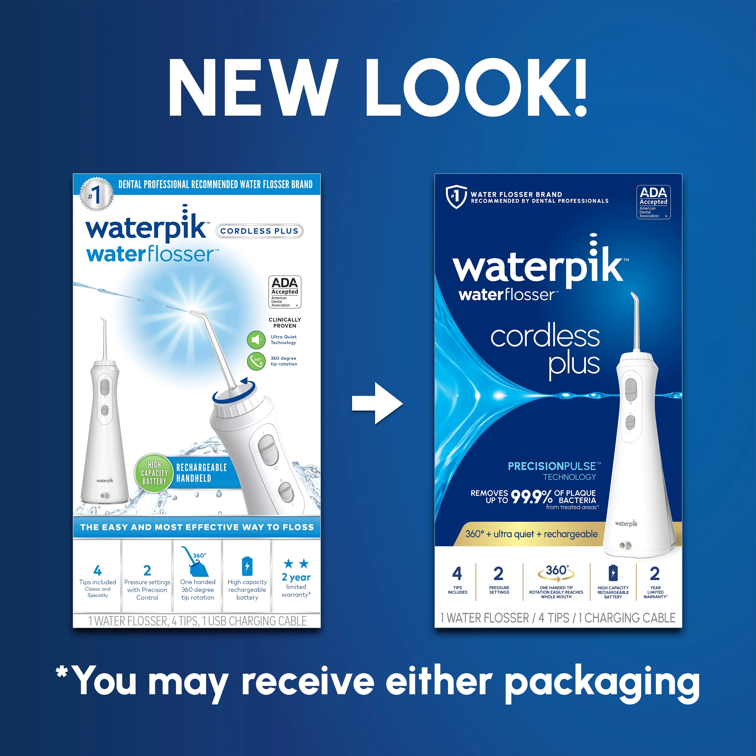 Waterpik Cordless Plus Water Flosser with 2 Settings, 4 Tips, ADA Accepted, White - Image 5
