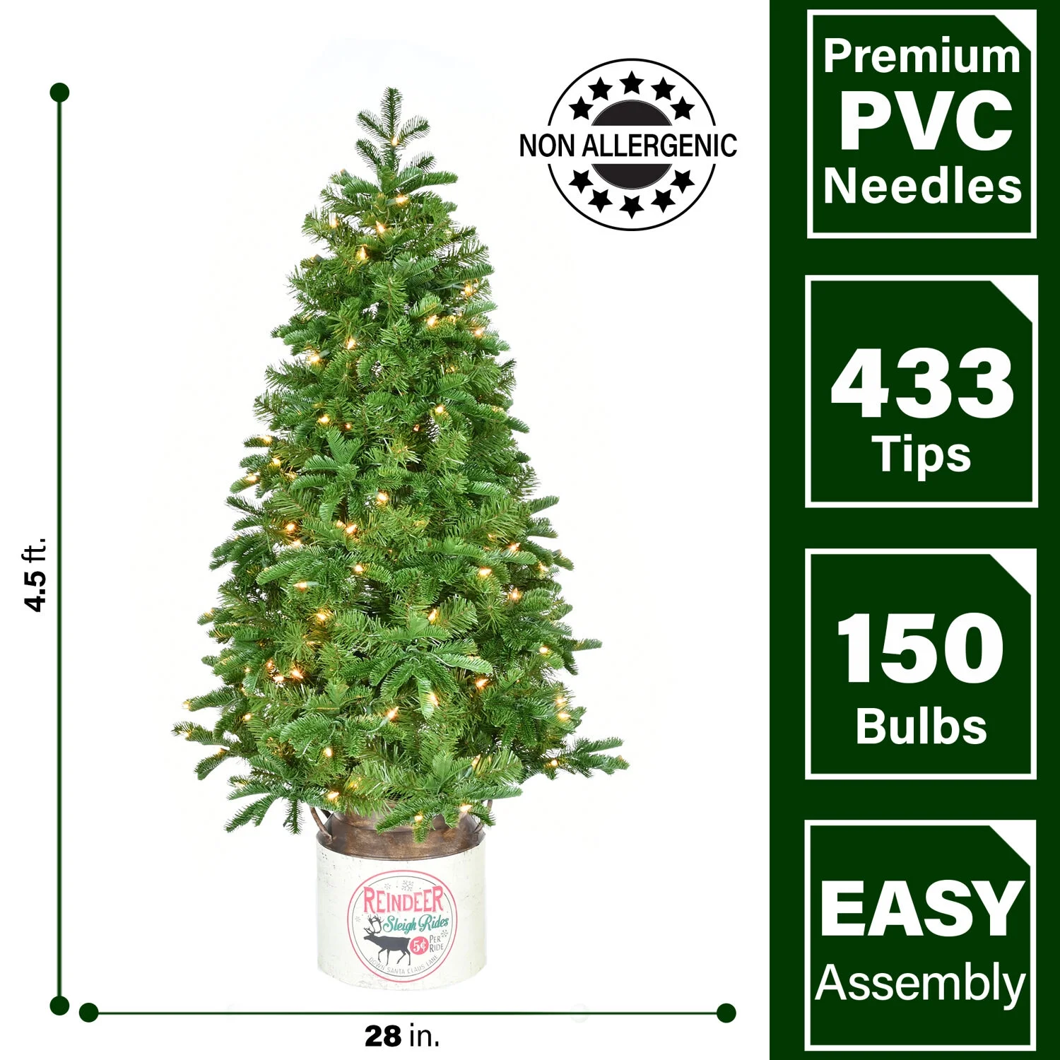 Fraser Hill Farm Porch Tree in Reindeer Pot with 150 Warm White LED Lights, 4.5' - Image 3
