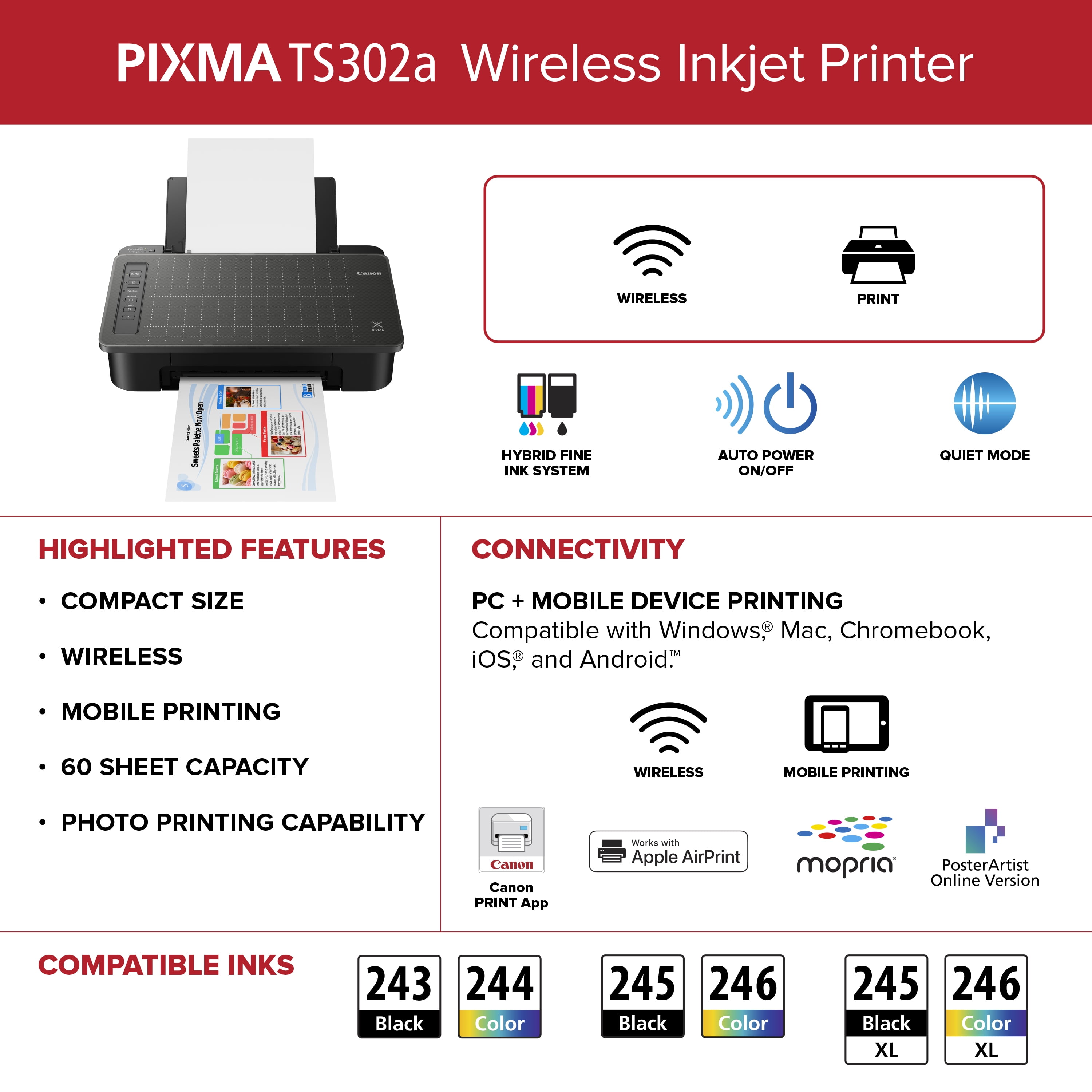 Canon PIXMA TS302a Wireless Inkjet Printer - Image 4