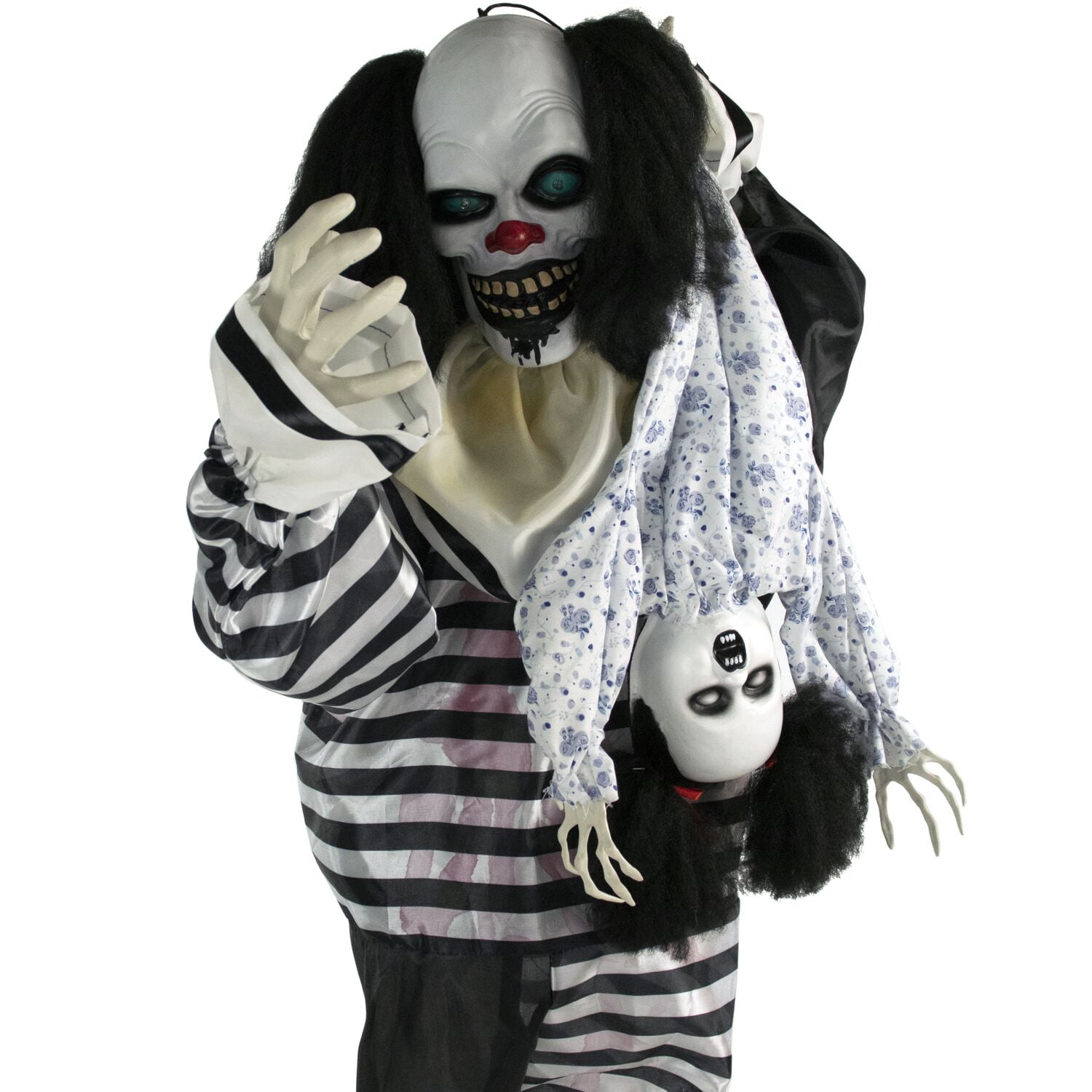 Haunted Hill Farm 6 ft Animatronic Clown with Doll, Life-Sized Halloween Prop, HHCLOWN-10FLSA - Image 6