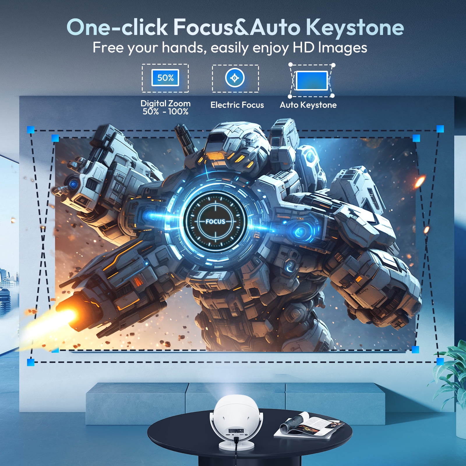 XGODY A2 Wifi & Bluetooth 1080P Mini Projector,40-120" Screen,Dual 3W Speakers,Set with Accessories, White, 1 Set - Image 10