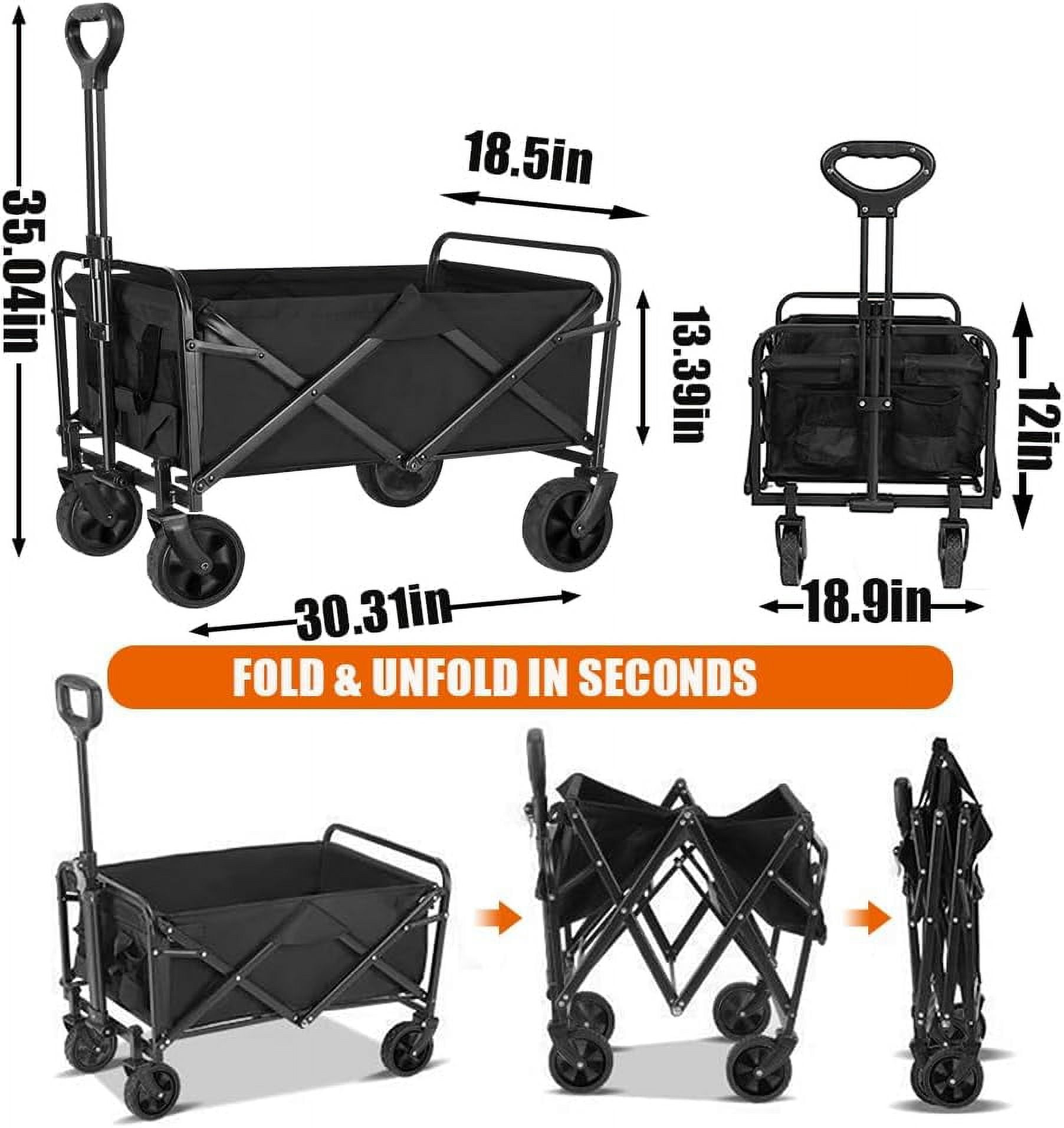 Iynor Durable Folding Wagon - 200 lb Capacity, All-Terrain Wheels, Adjustable Handle,Outdoor Utility, Portable Design - Image 3