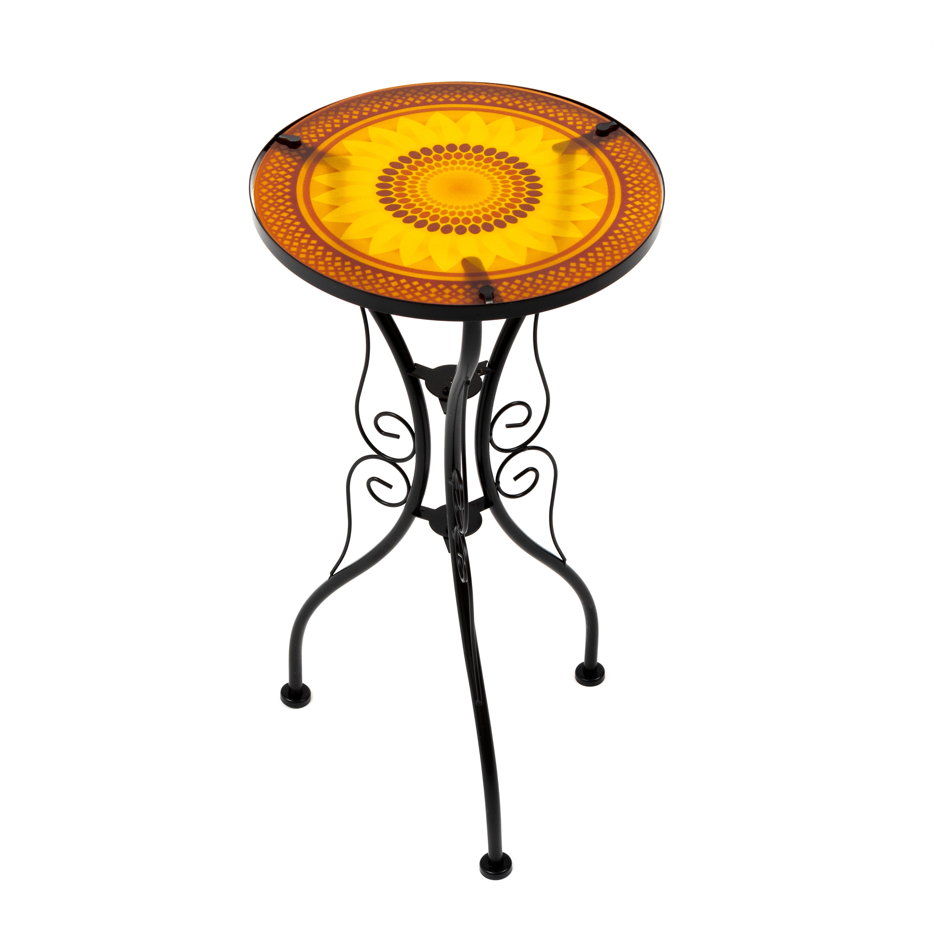 22" Sunflower Design Glass & Metal Side Table by Trademark Innovations - Image 5