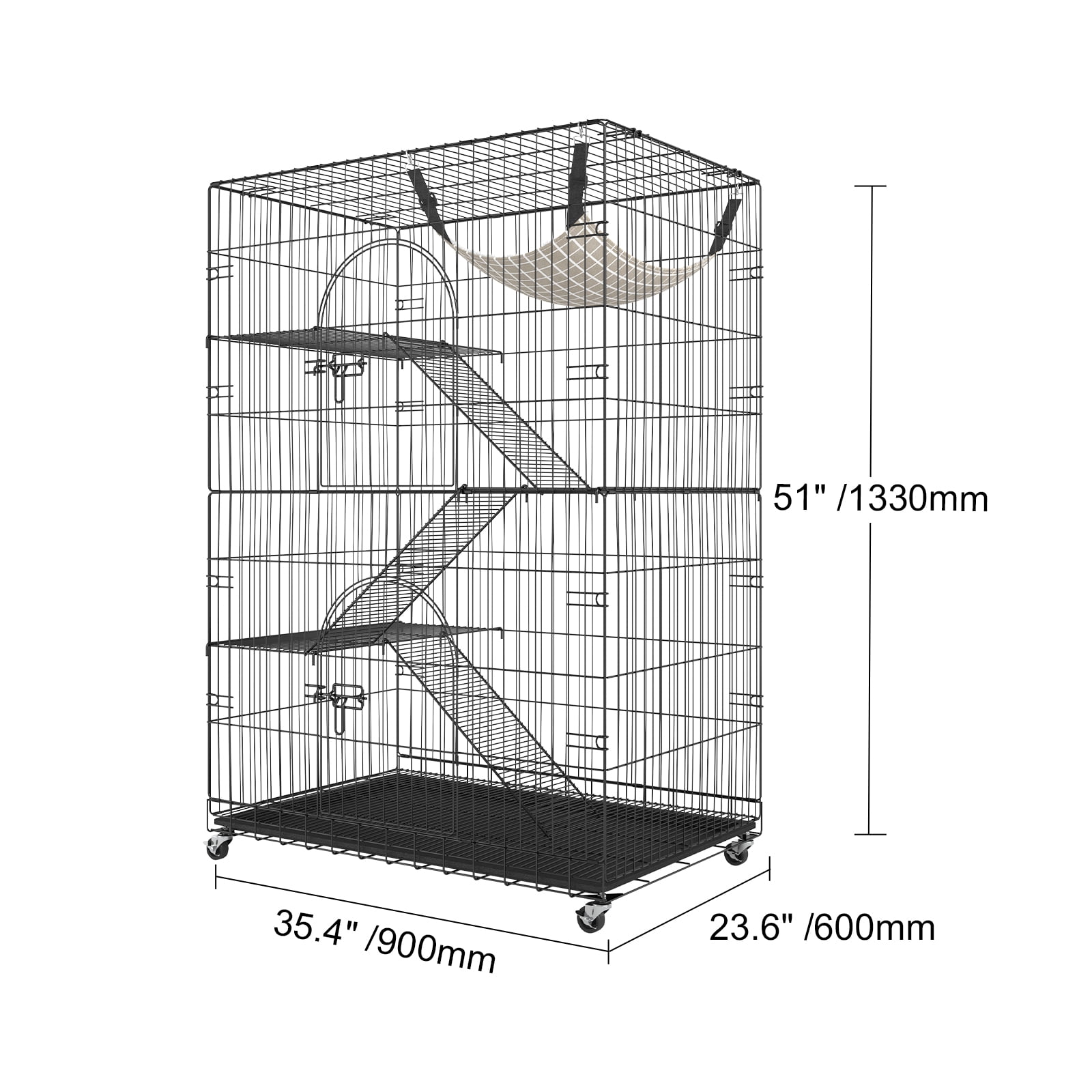 VEVOR Catio, 4-Tier Large Cat Cages Indoor, Detachable Metal Playpen Enclosure with 360 Rotating Casters, with 3 Ladders and a Hammock for 1-3 Cats, 35.4x23.6x51 inch - Image 9