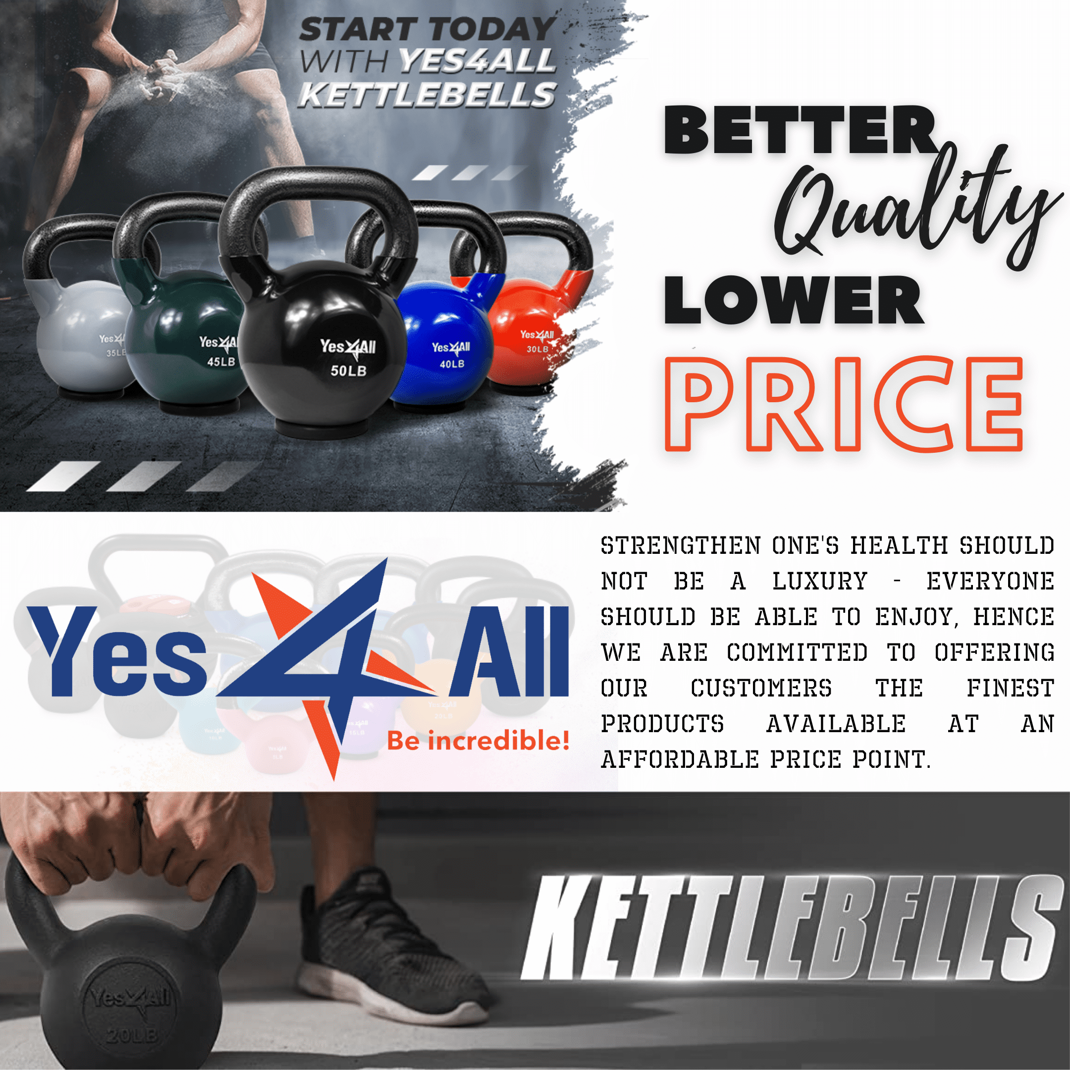 Yes4All 35lb Cast Iron Kettlebell, Black, Single - Image 5