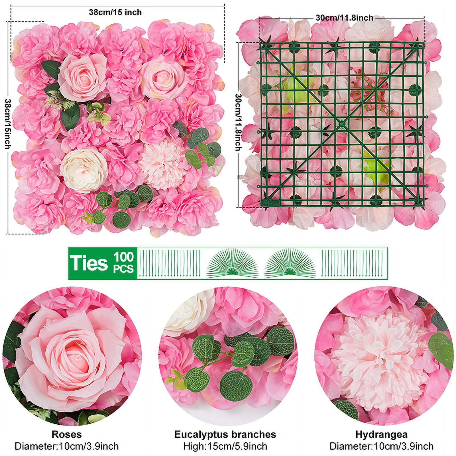 Flower Wall Panels Silk Floral Backdrop 12 Packs Pink Hydrangea Wedding Panel Fake Mat for Baby Shower Birthday Party Girl's Living Room Decoration - Image 8
