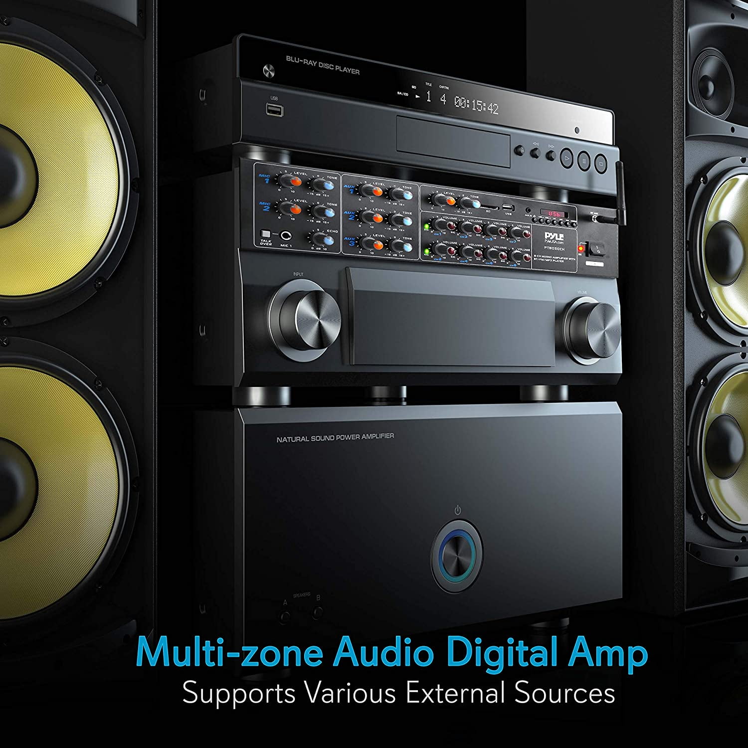 Pyle 4000 Watt 8 Channel Audio Bluetooth Amplifier Sound Mixer Receiver System - Image 5