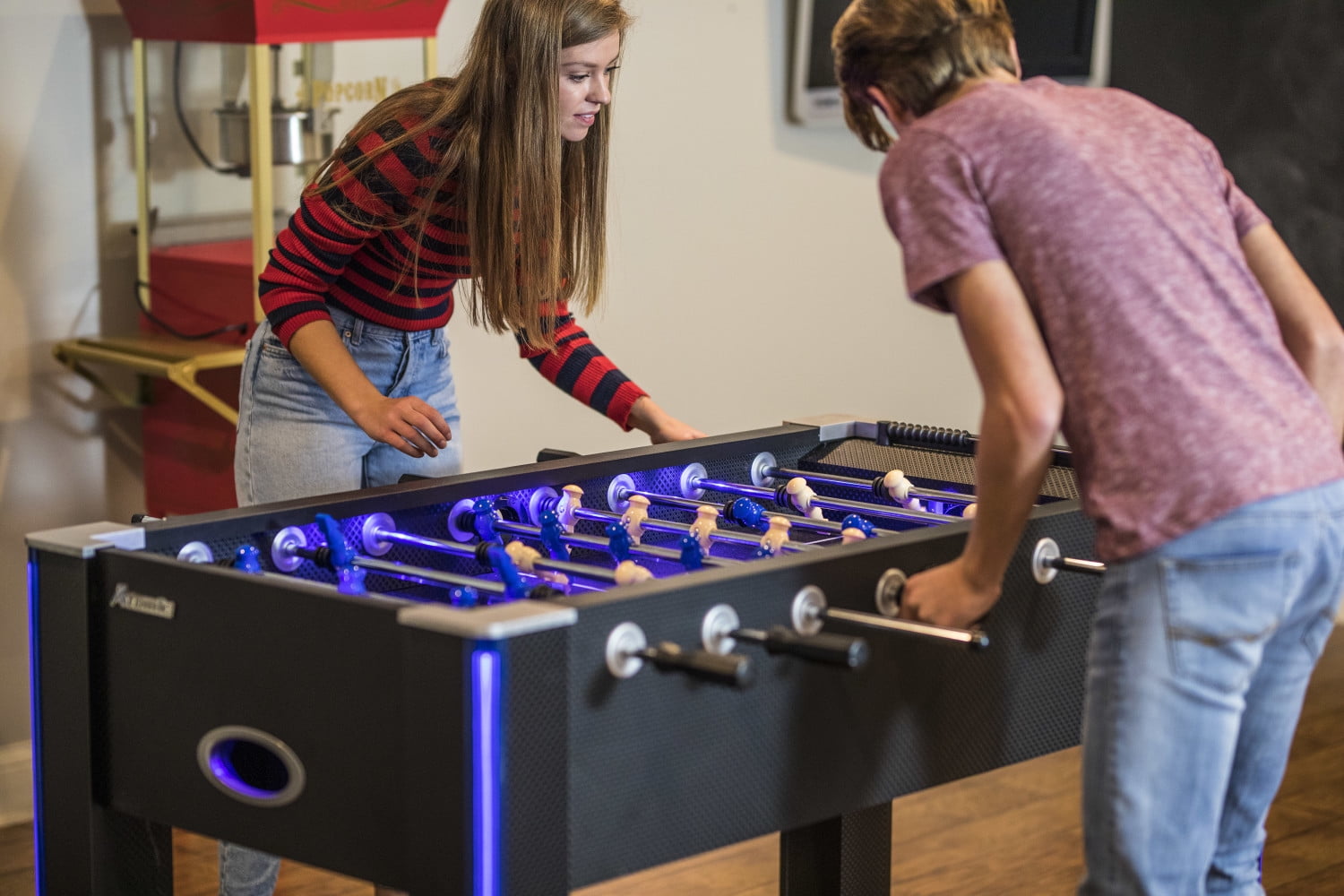 Atomic Azure LED Light Up Foosball Table with Interactive Inrail LED Lighting and Cascading Effects Paired with In Game Music - Image 11