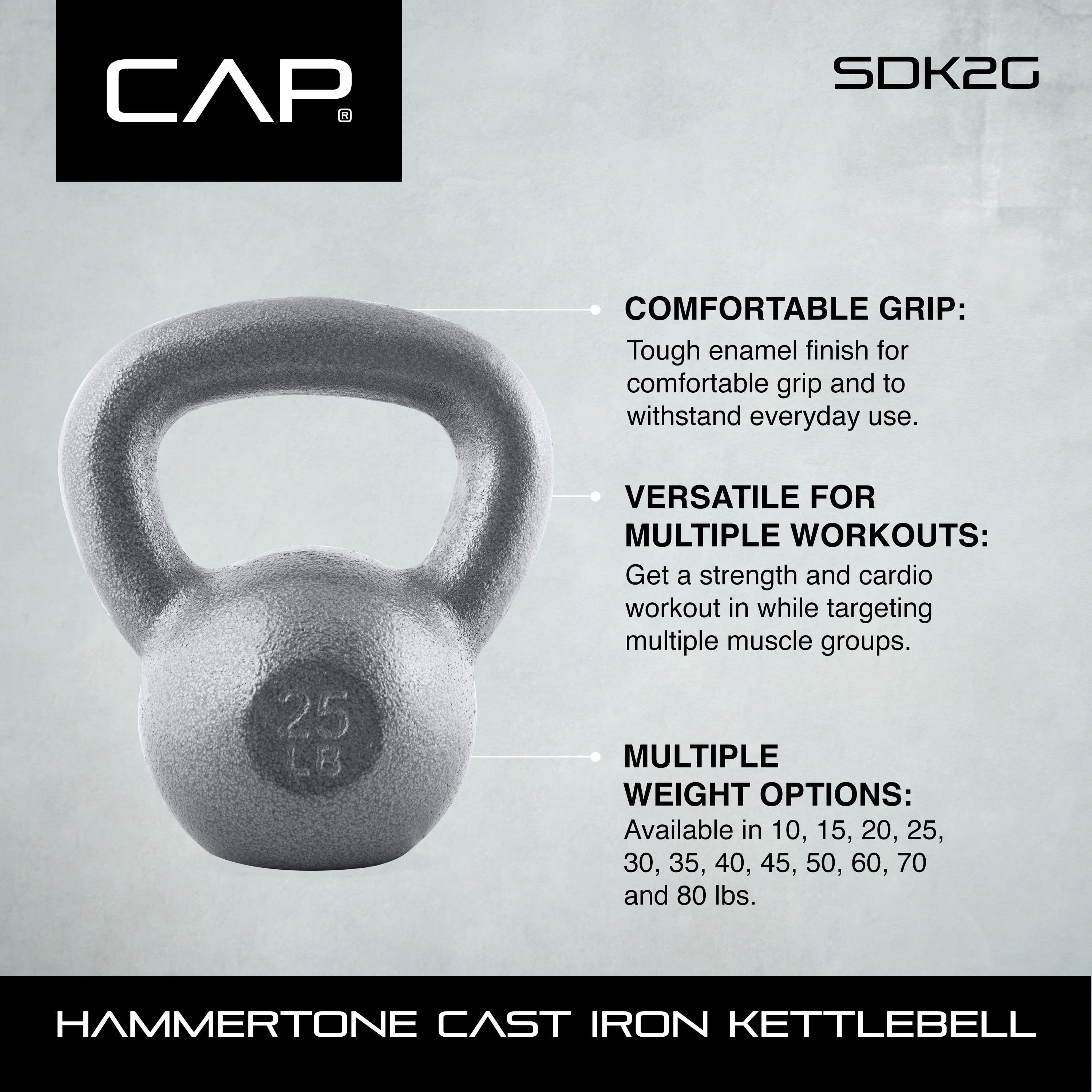 CAP Barbell Cast Iron Kettlebell, Single, 10-80 Pounds - Image 7