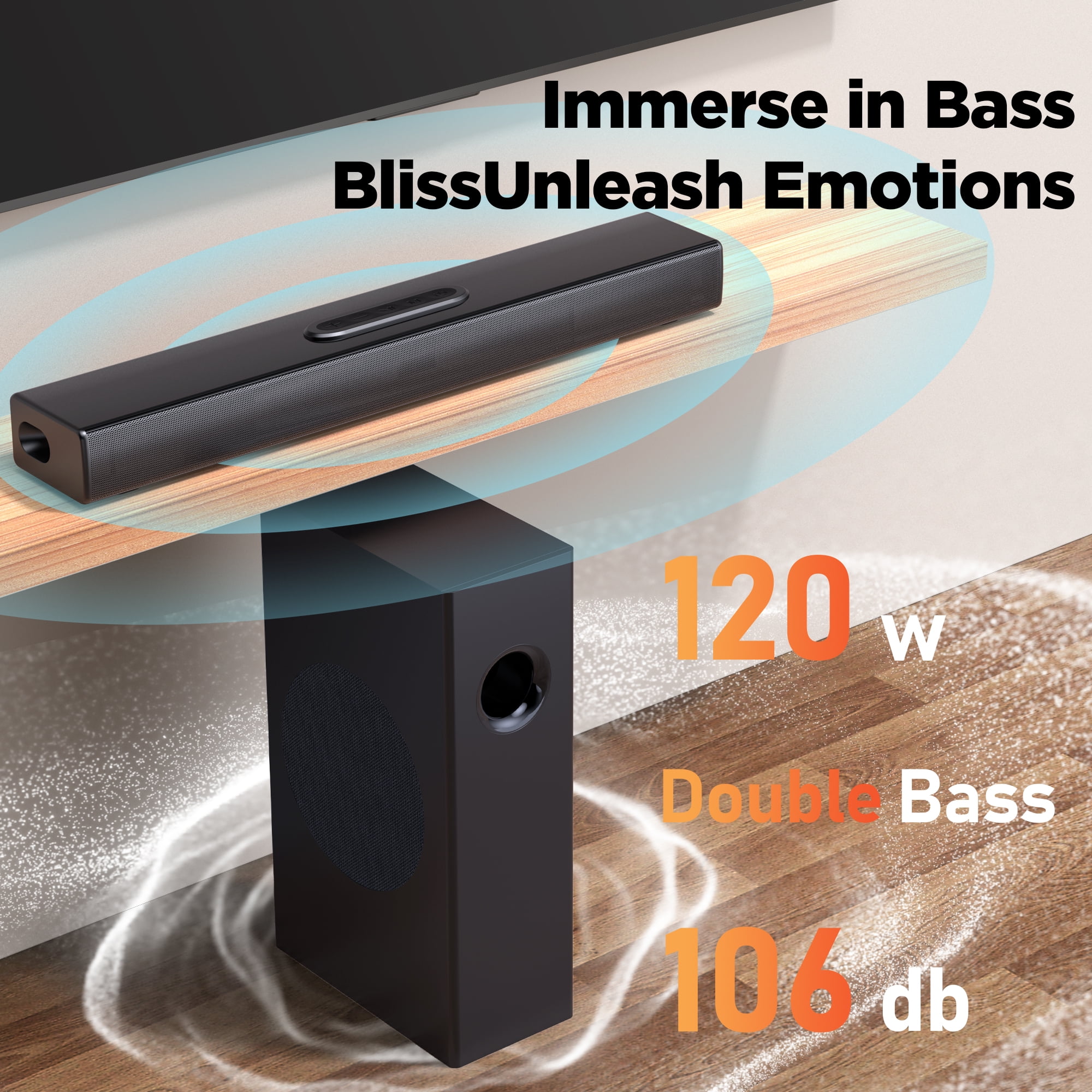 VEAT00L 2.1ch Sound Bars for Smart TV with Subwoofer, 160W Surround Sound Bluetooth Soundbar for TV,Wireless Bluetooth 3D Surround Sound Soundbar Deep Bass Adjustable Home Theater Surround System - Image 5