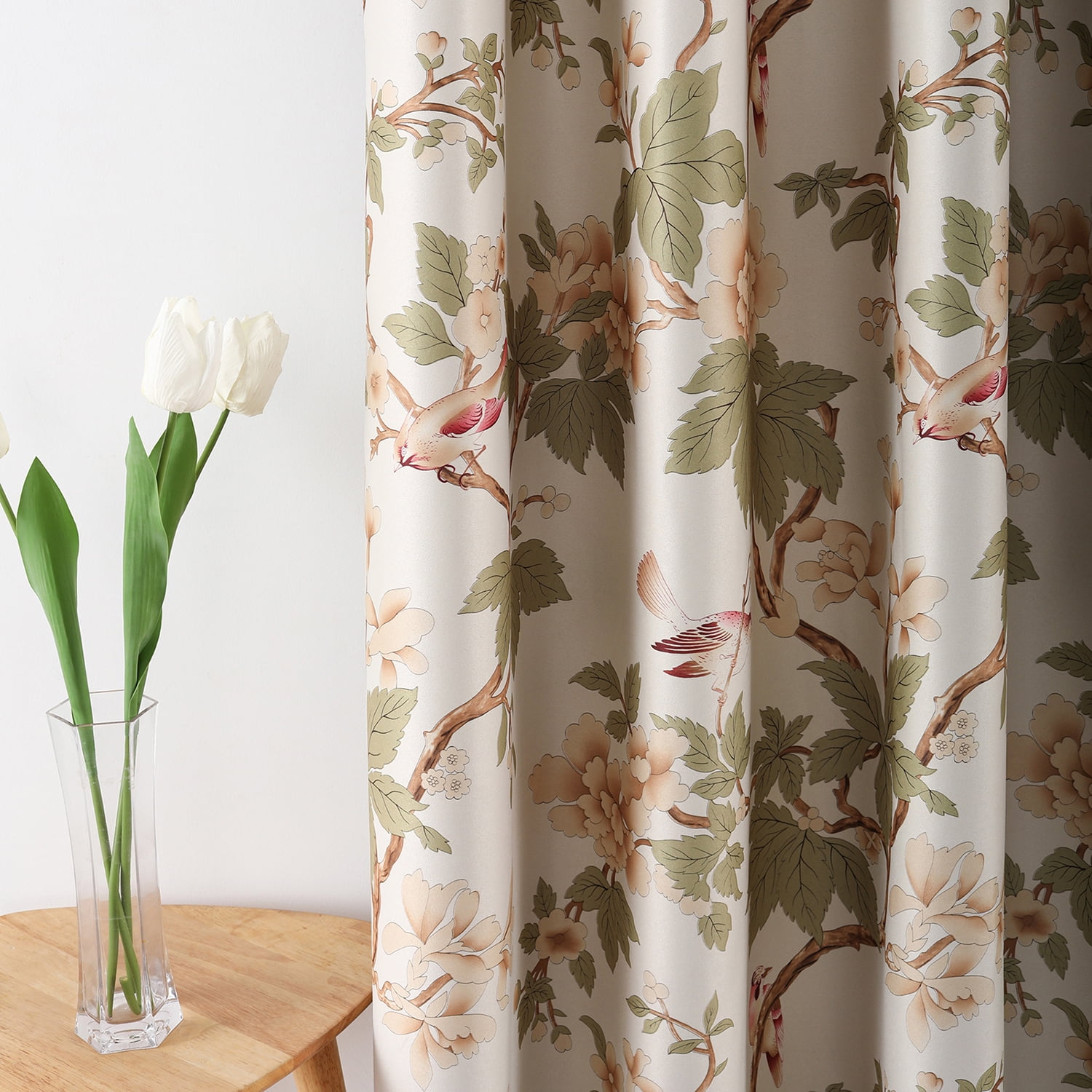 VOGOL Thermal Insulated Floral Blossoming Blackout Curtains, Room Darkening Window Panel Drapes for Bedroom, Living Room, Grommet Top, W52xL84, 2 Panels - Image 5