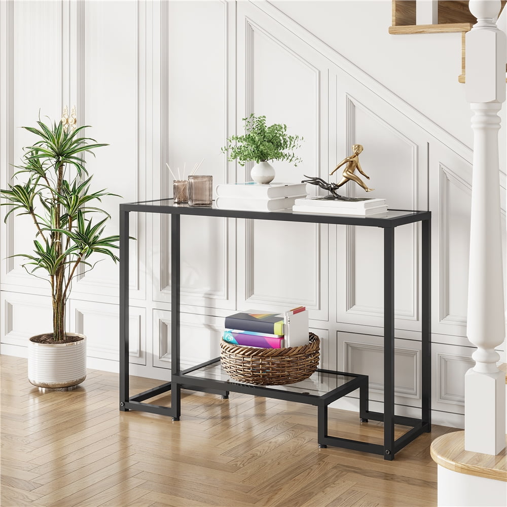 Alden Design Modern Glass Entryway Console Table for Living Room, Black - Image 6