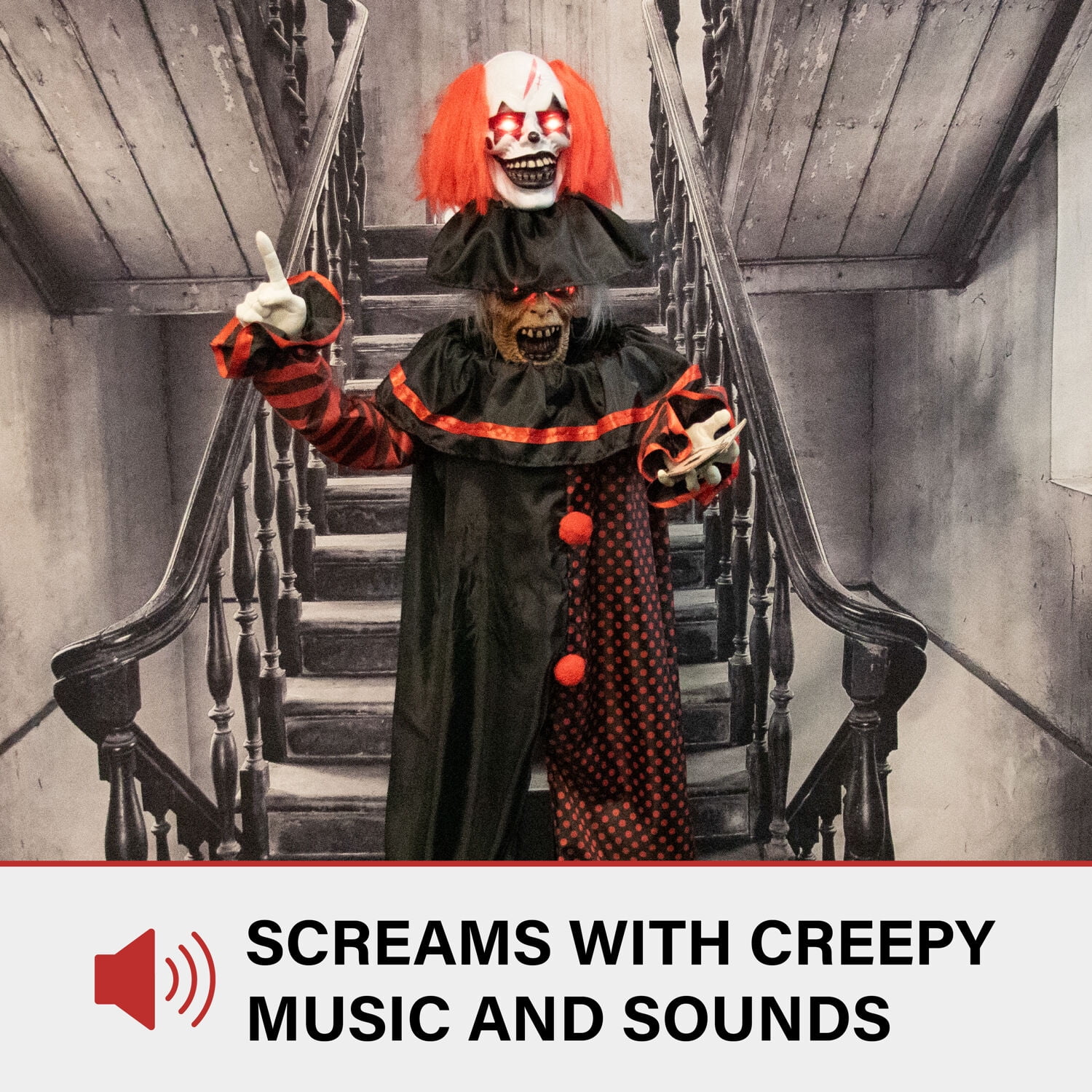 Haunted Hill Farm 6 ft Animatronic Pop-Up Two-Headed Clown with Light-Up Eyes for Scary Halloween Decoration, HHCLOWN-32FLSA - Image 11