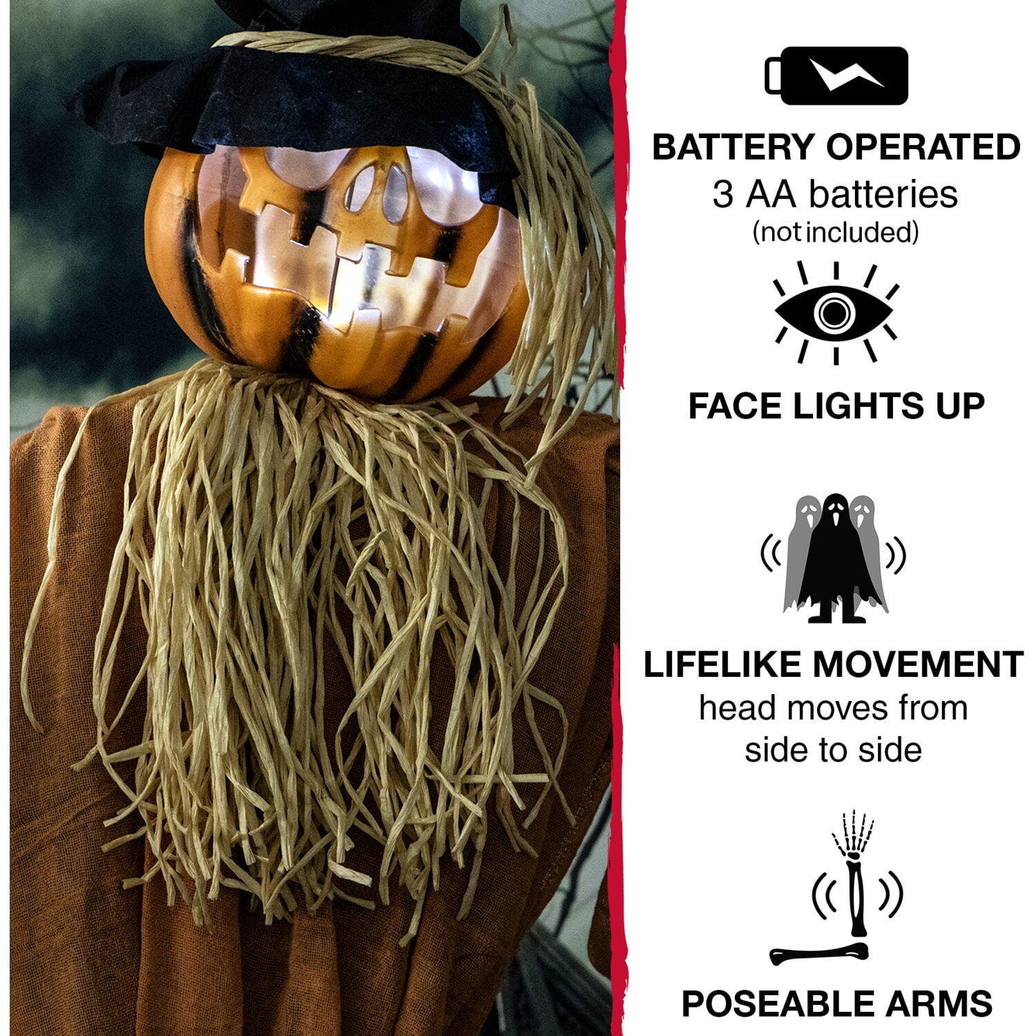 Haunted Hill Farm 6 ft Animatronic Pumpkin Scarecrow Indoor/Covered Outdoor Halloween Decoration, HHPUM-1FLSA - Image 5