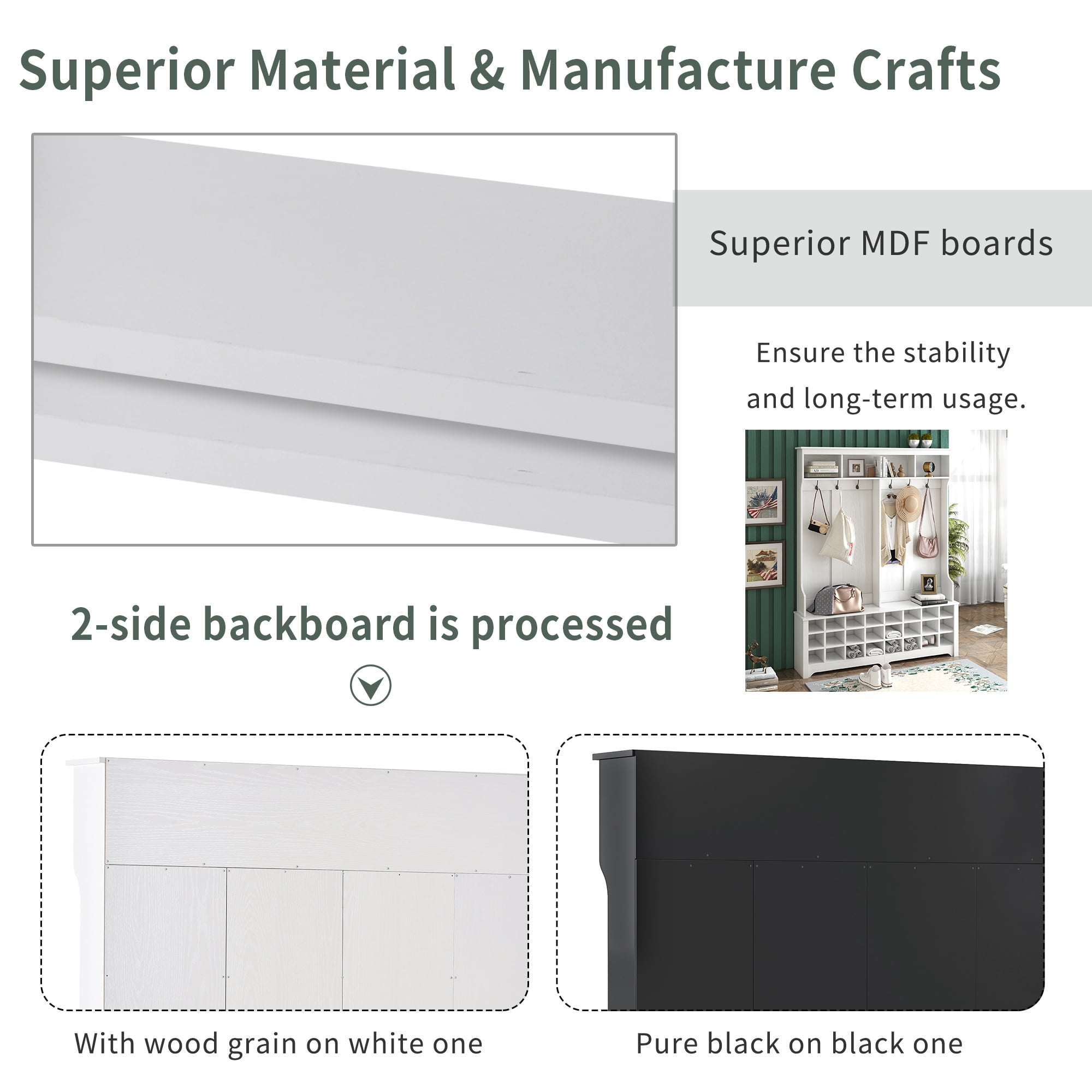 Aukfa Modern Hall Tree with Storage Bench and 24 Shoe Cubbie for Entryway - White - Image 3