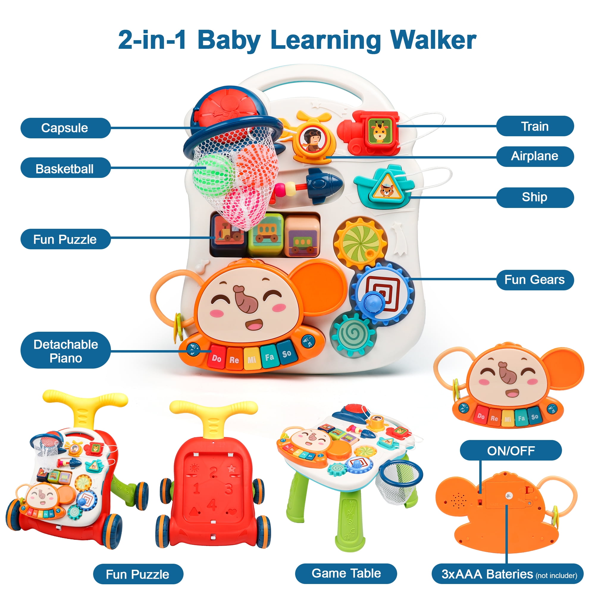 Beefunni Musical Baby Activity Center, Red Baby Walker&Learning Table for Boys Girls 6 Months up, Fun Educational Learning Toys, Kids Christmas Gifts for 6 8 12 Months - Image 6