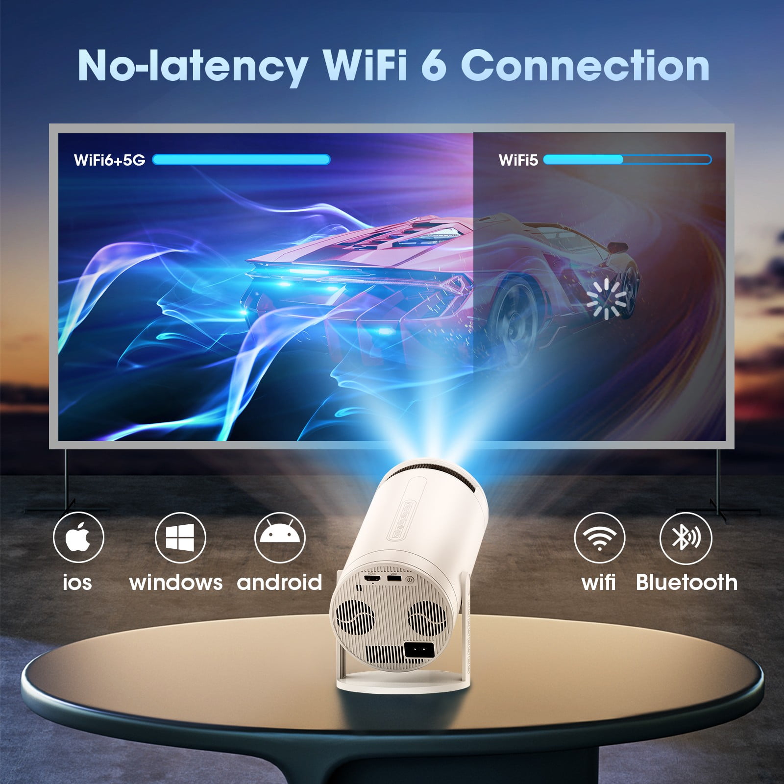 Android Smart Proyector with Wifi 6 and Bluetooth, Mini Portable 270° Rotatable Movie Projector, 1080P 4K Supported, 250 ANSI, 10000 LM, Auto Keystone Outdoor Projector, HDMI cable included - Image 8