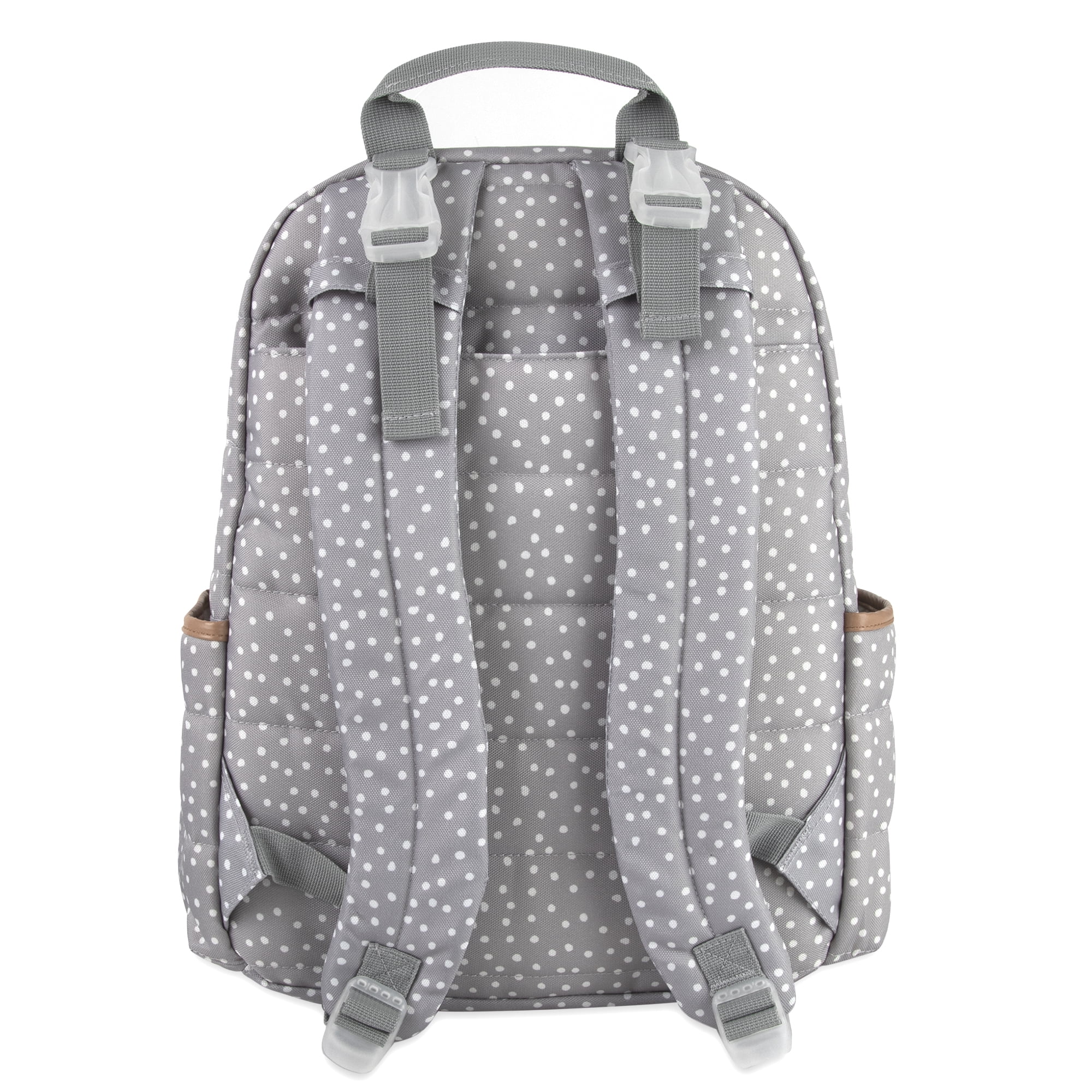 Jessica Simpson Gray Line Quilted Multi-Pocket Dual Zipper Closure Fashion Diaper Bag Backpack in Dots with Magnetic Front Baby Wipe Pocket, Matching 3-Ply Folding Baby Changing Pad - Image 4