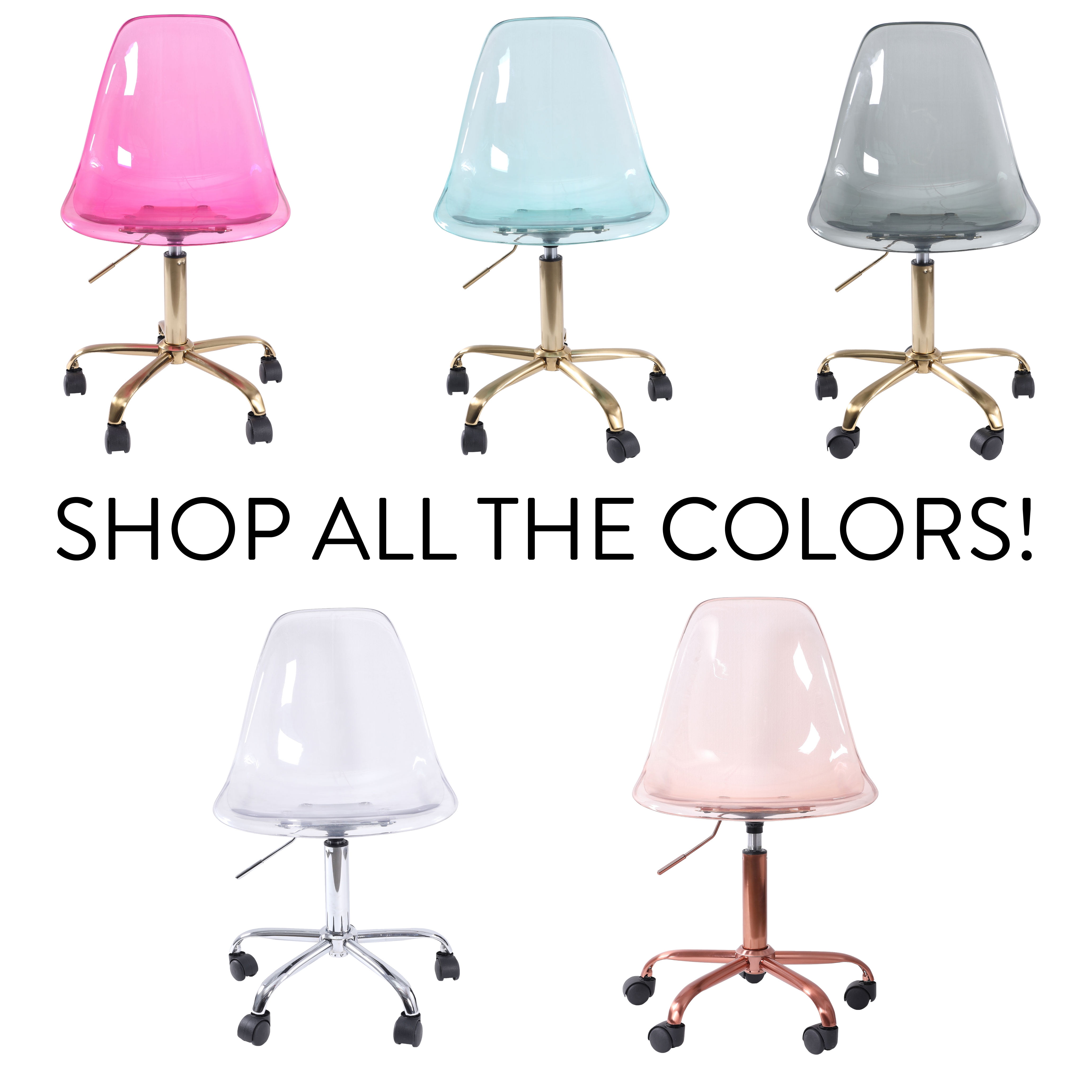 Urban Shop Acrylic Rolling Office Chair, Black, Adjustable Height, Mid Back - Image 7