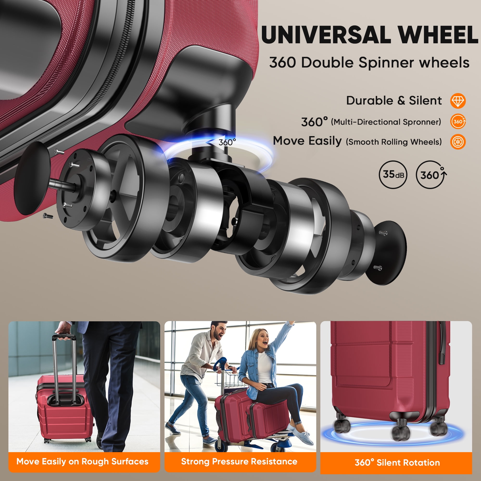 3 Piece Hardshell Luggage Set with Spinner Wheels – TSA Locks, Lightweight Suitcase, 20/24/28 inches-Red - Image 6