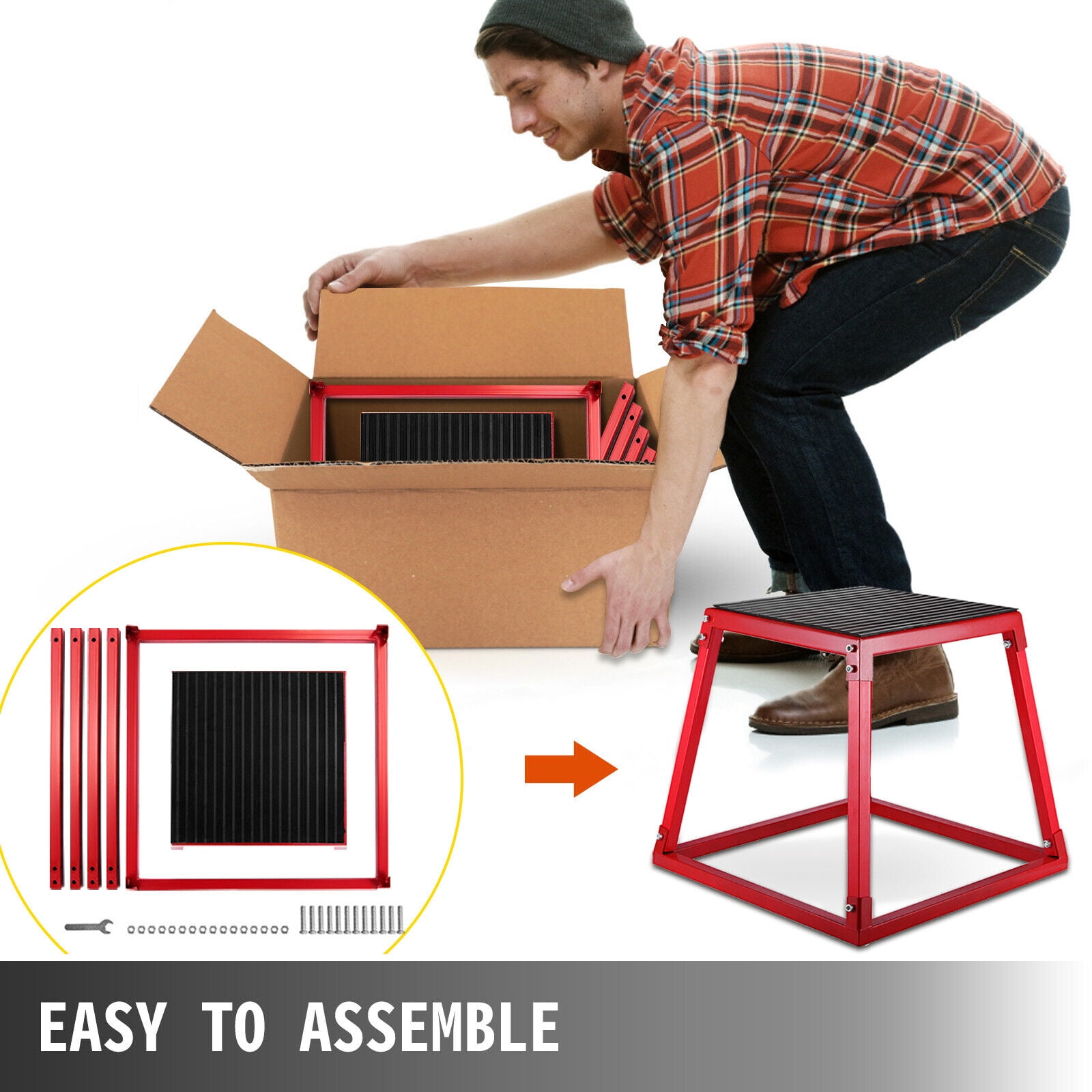VEVOR Easy To Assemble 13 lb Steel/Iron Red Plyo Box (20.87" x 20.87" x 3.15") - Image 7