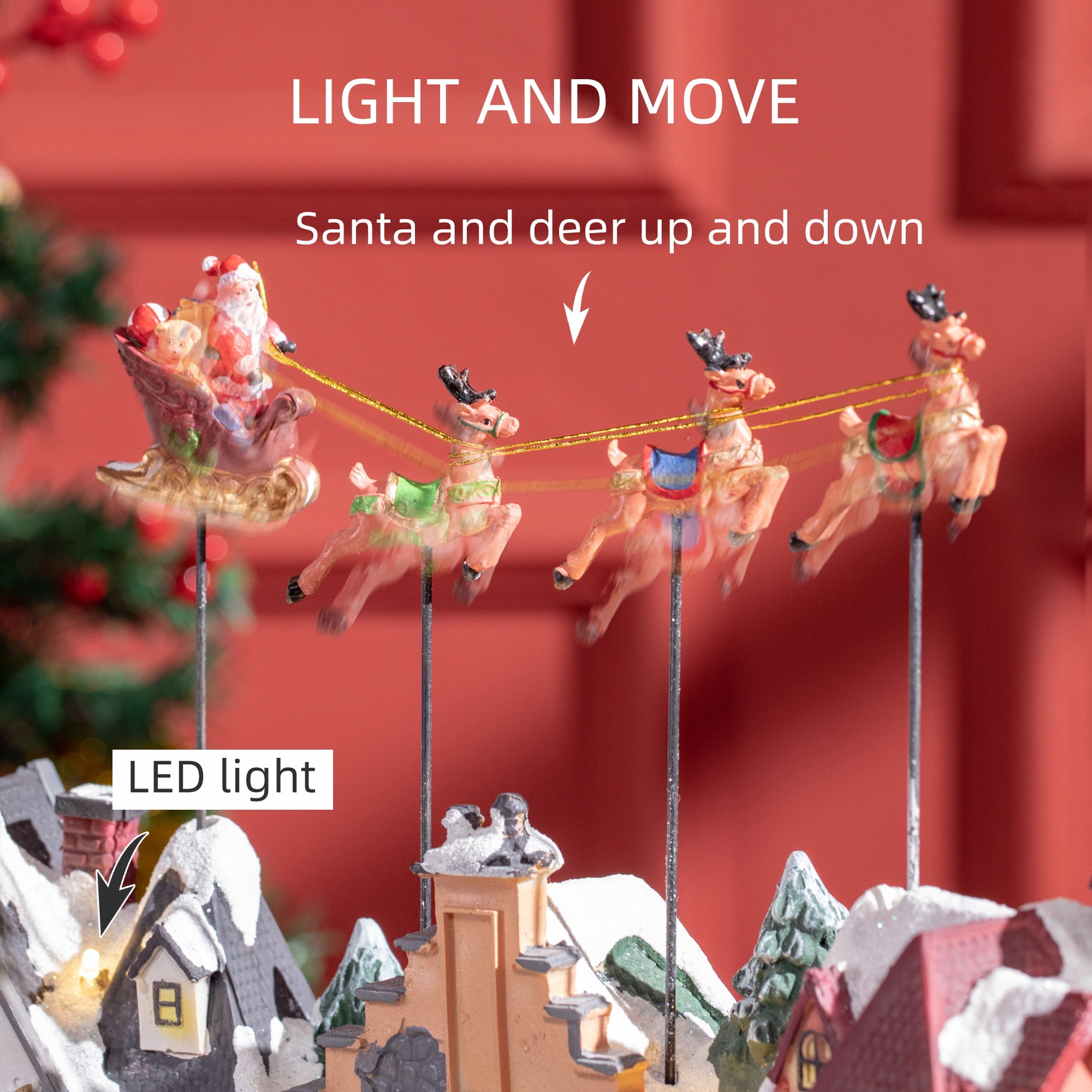 HOMCOM Christmas Village, Santa & Deer Skating Pond Animated Winter Wonderland Set with Multicolored LED Light, Battery Operated Christmas Decoration - Image 7