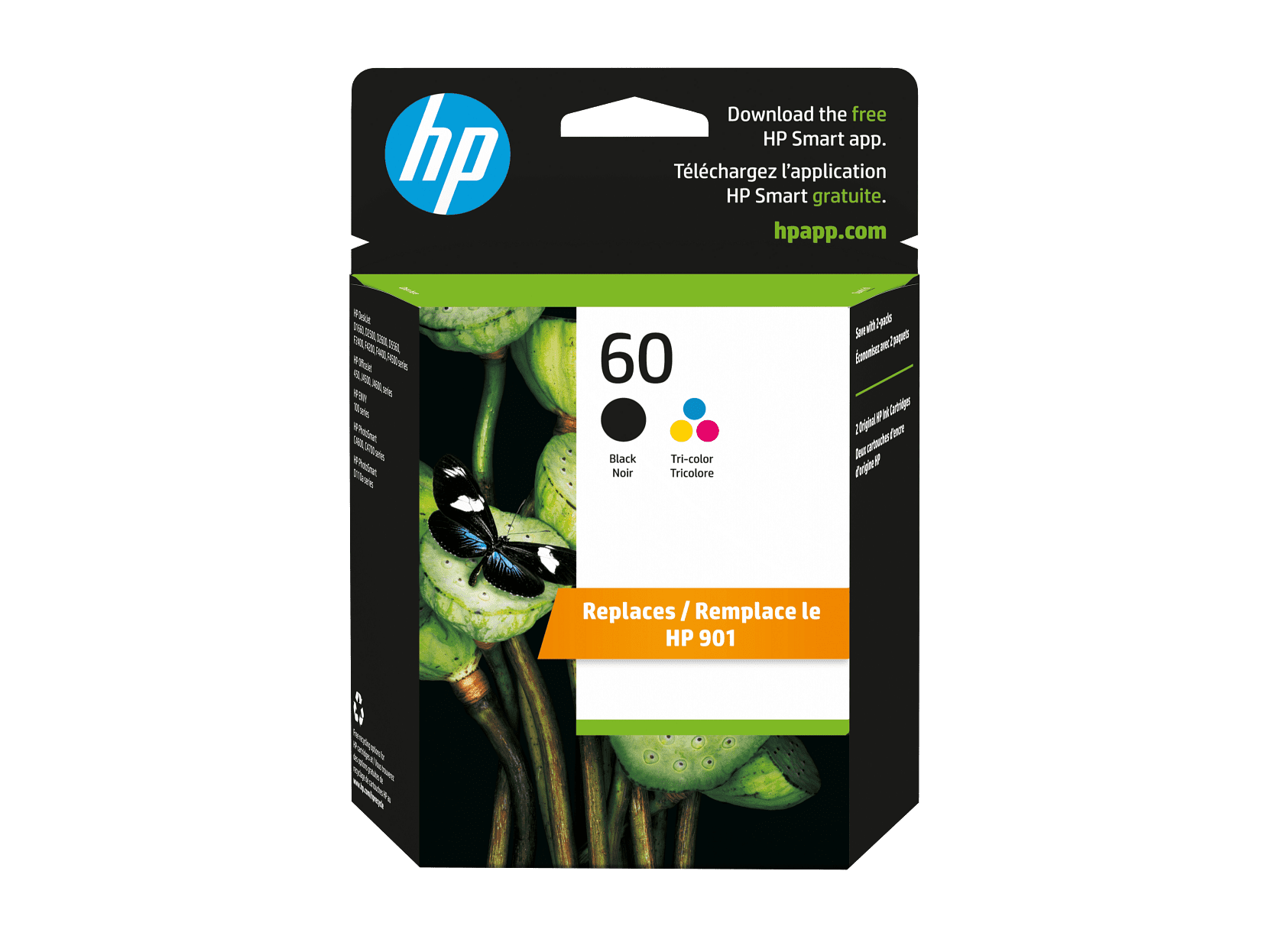 HP 60 2-pack Black/Tri-color Original Ink Cartridges, ~200 pages, N9H63FN#140 - Image 3