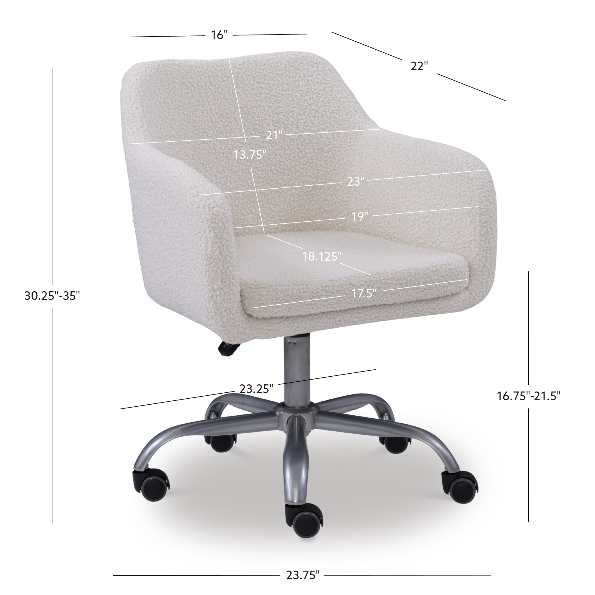 Linon Rylen Mid-Back Swivel Office Chair, Sherpa - Image 4